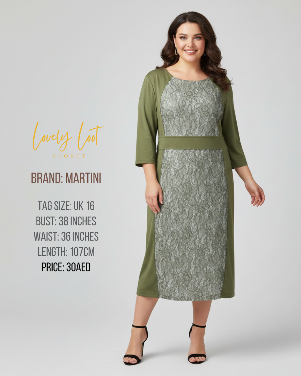 🌿 Chic Comfort: Martini Lace Panel Dress (UK 16)