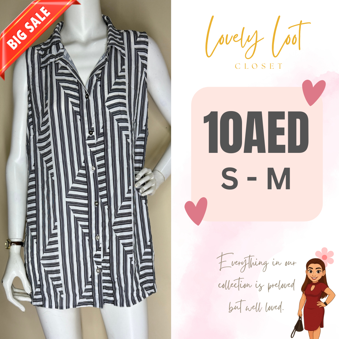 Striped Sleeveless Button-Up Tunic (Small)