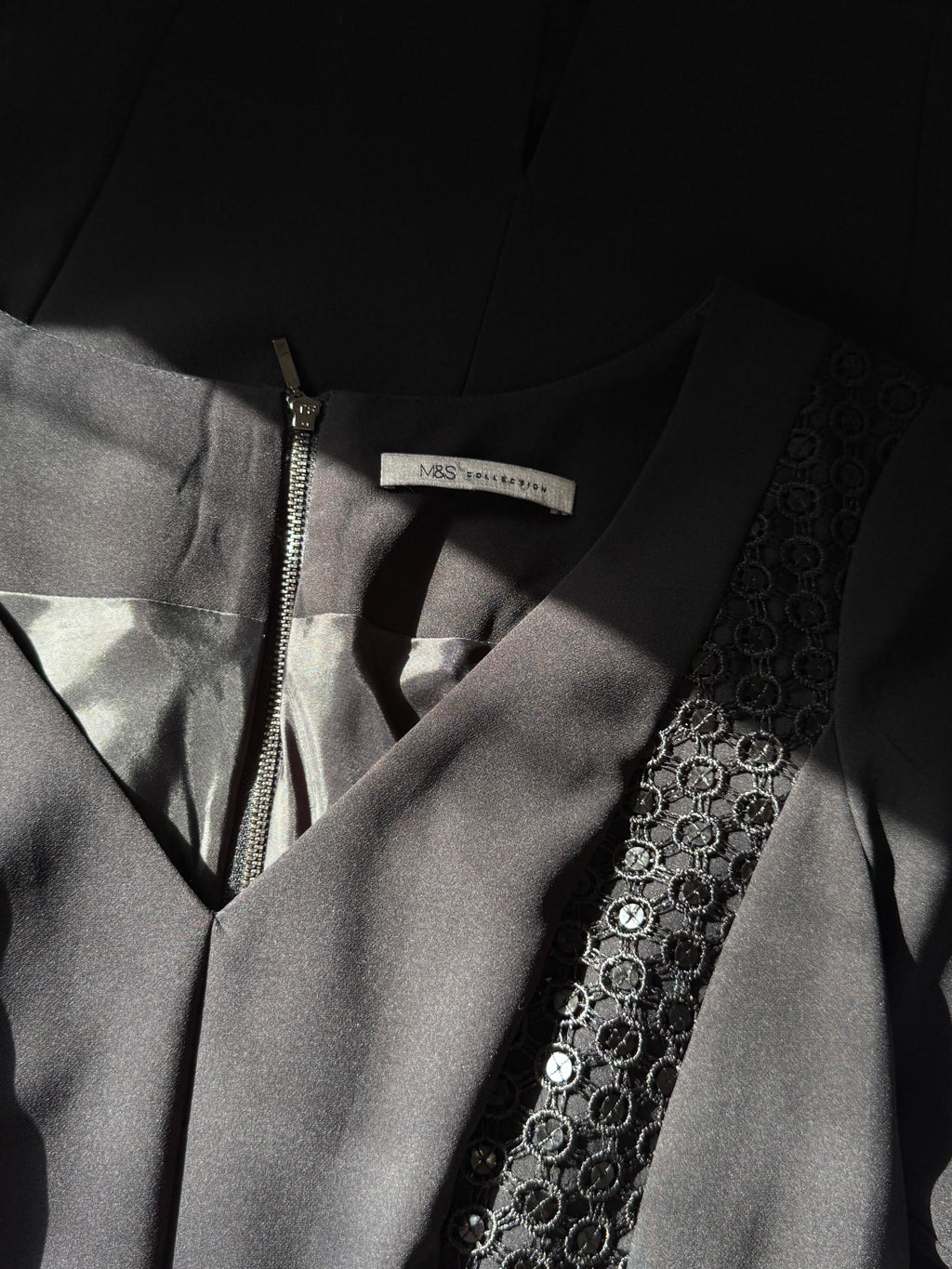 Marks & Spencer Black Dress with Lace Panel Details | UK 10 (Preloved)