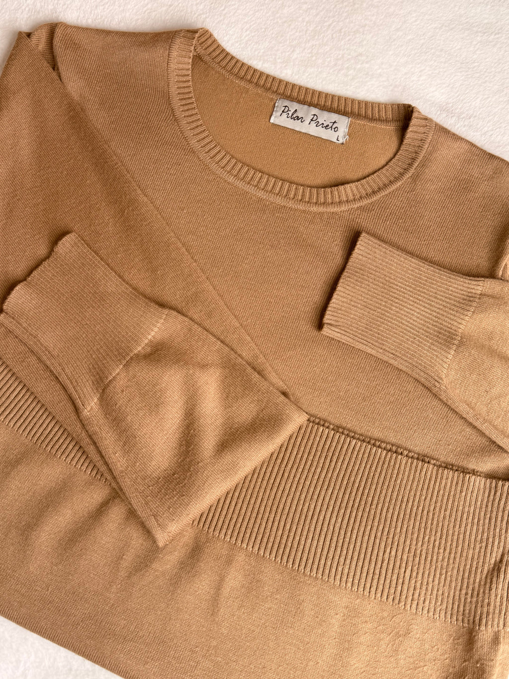 PILAR PRIETO Camel Crew Neck Sweater | Large