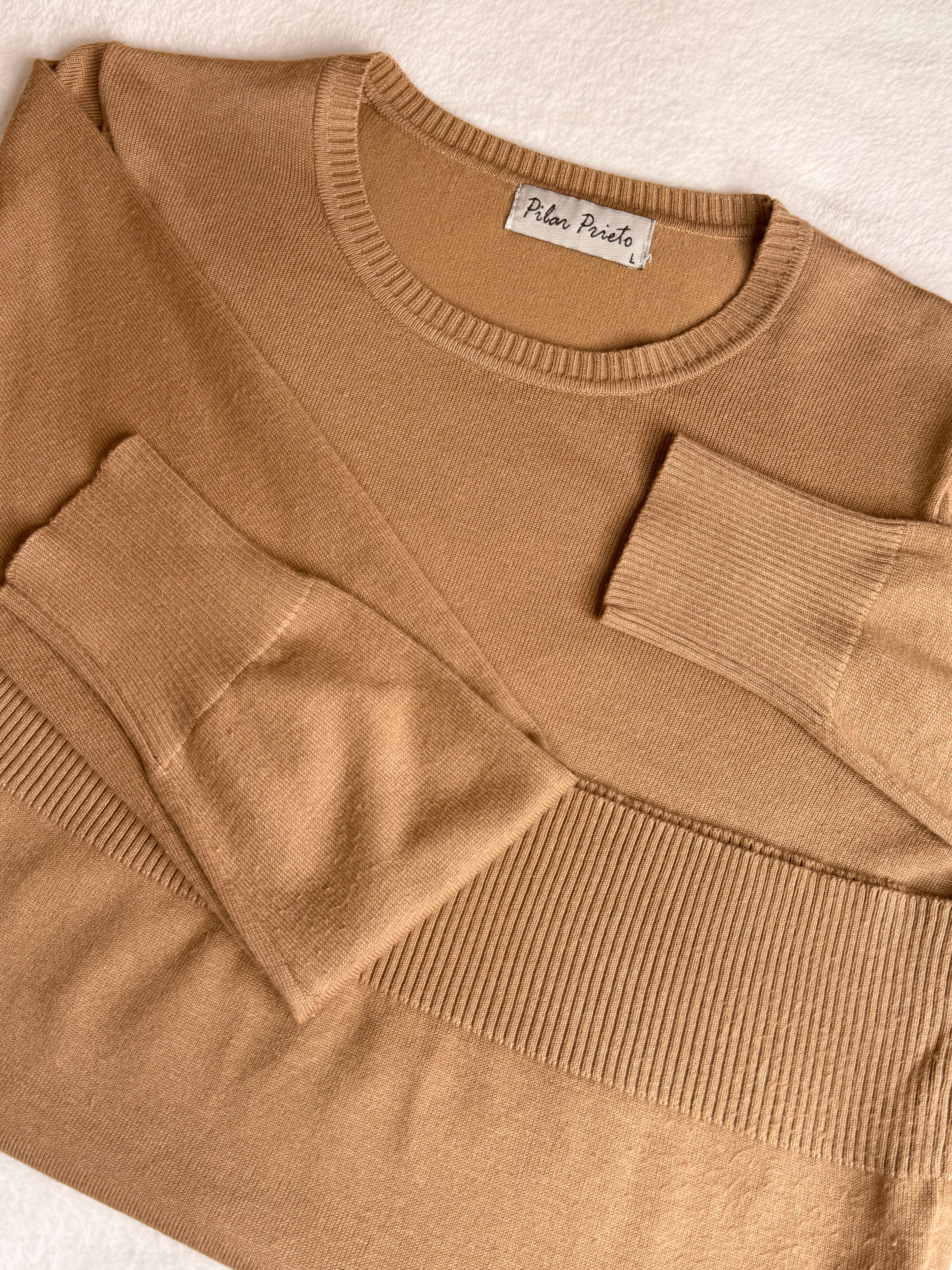 PILAR PRIETO Camel Crew Neck Sweater | Large
