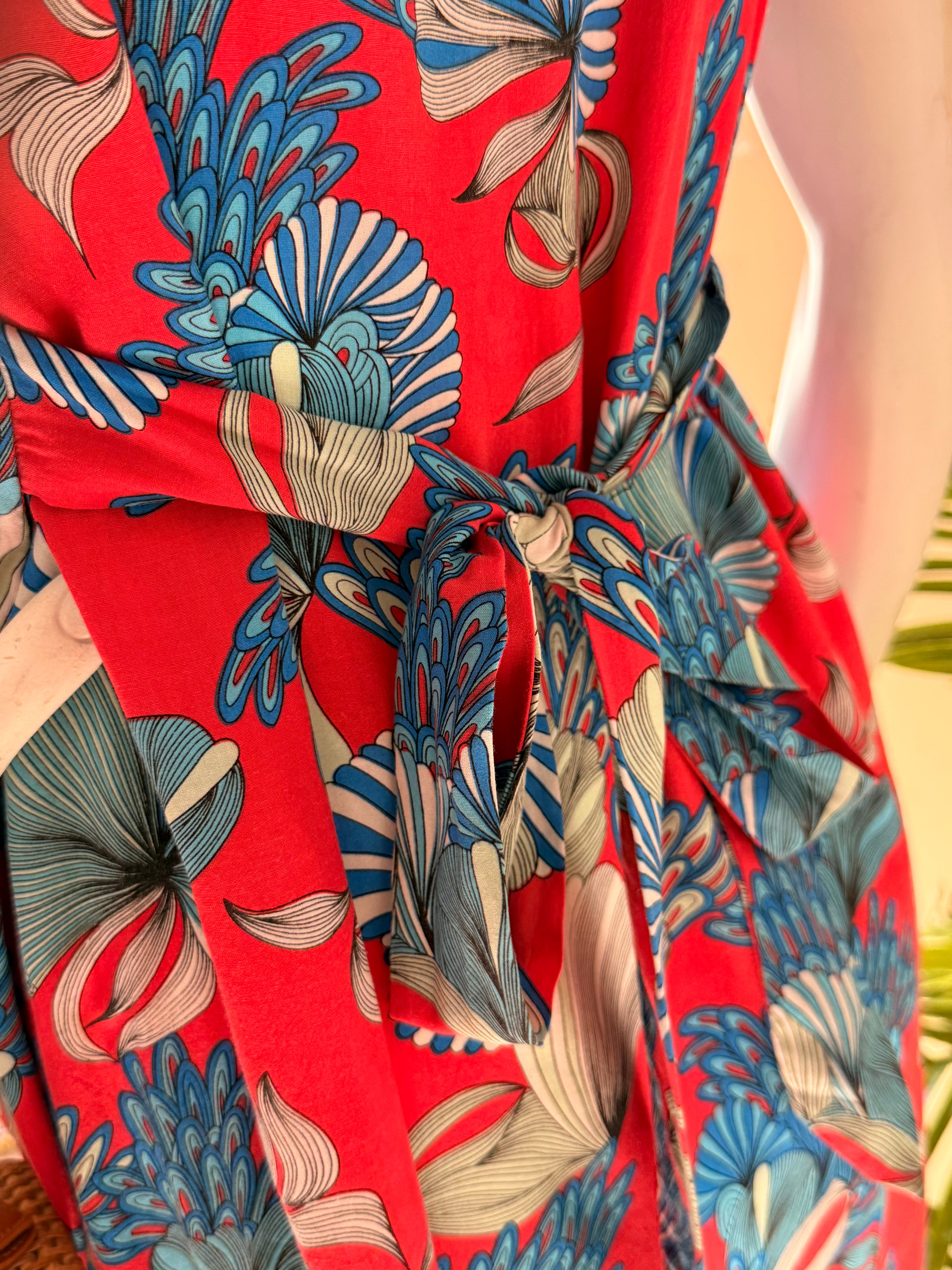 Sunny Girl Australian Boutique Floral Mini Dress - Red & Blue - Size 12 - Empire Waist