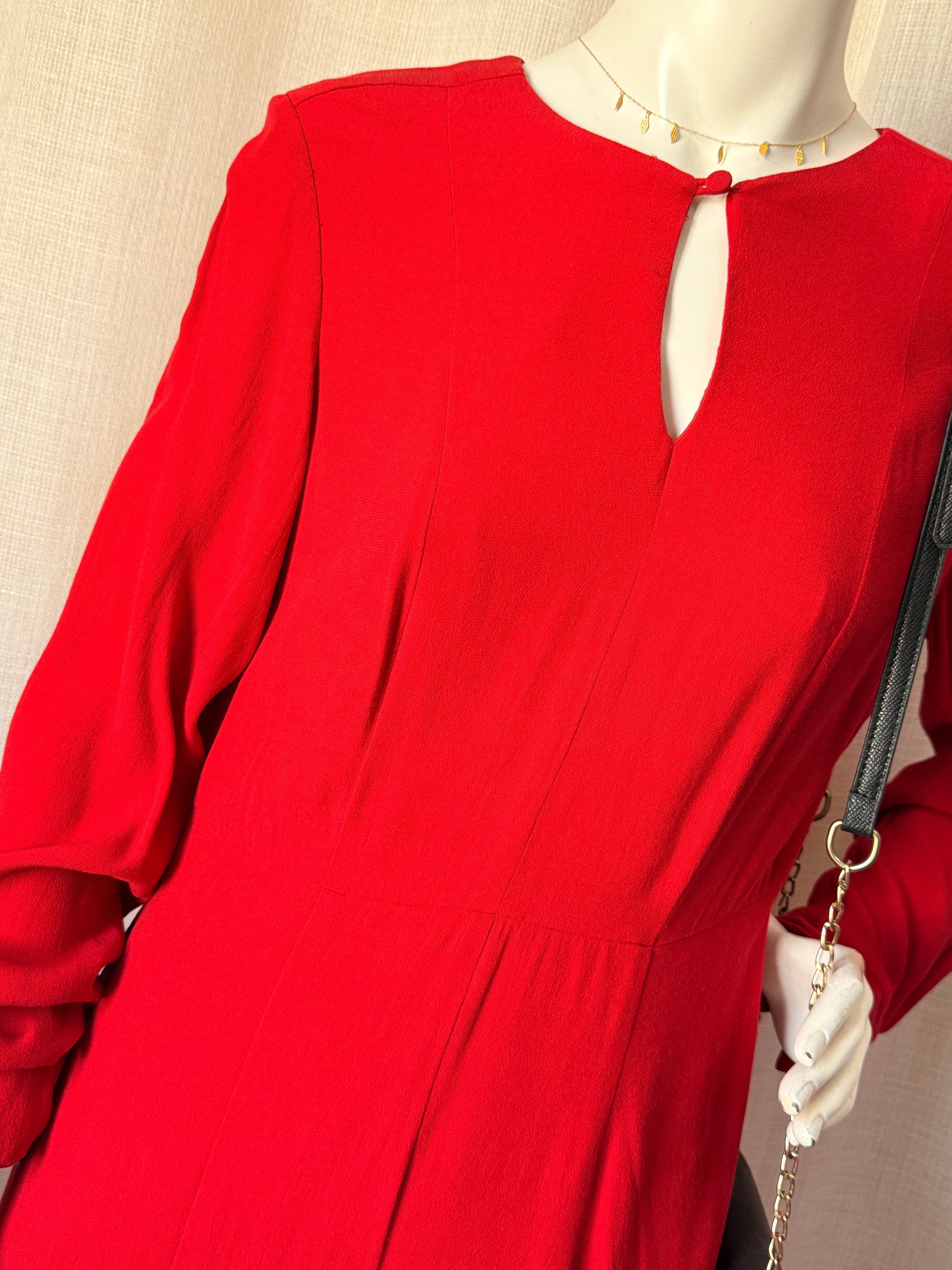 David Lawrence Red Long Sleeve Keyhole Midi Dress (Size AU/UK 10)