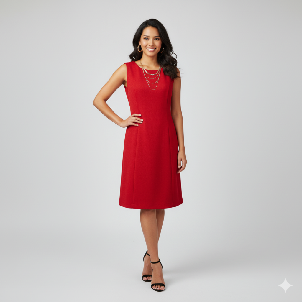 Classic Red Orange Sleeveless A-Line Work Dress | UK 16