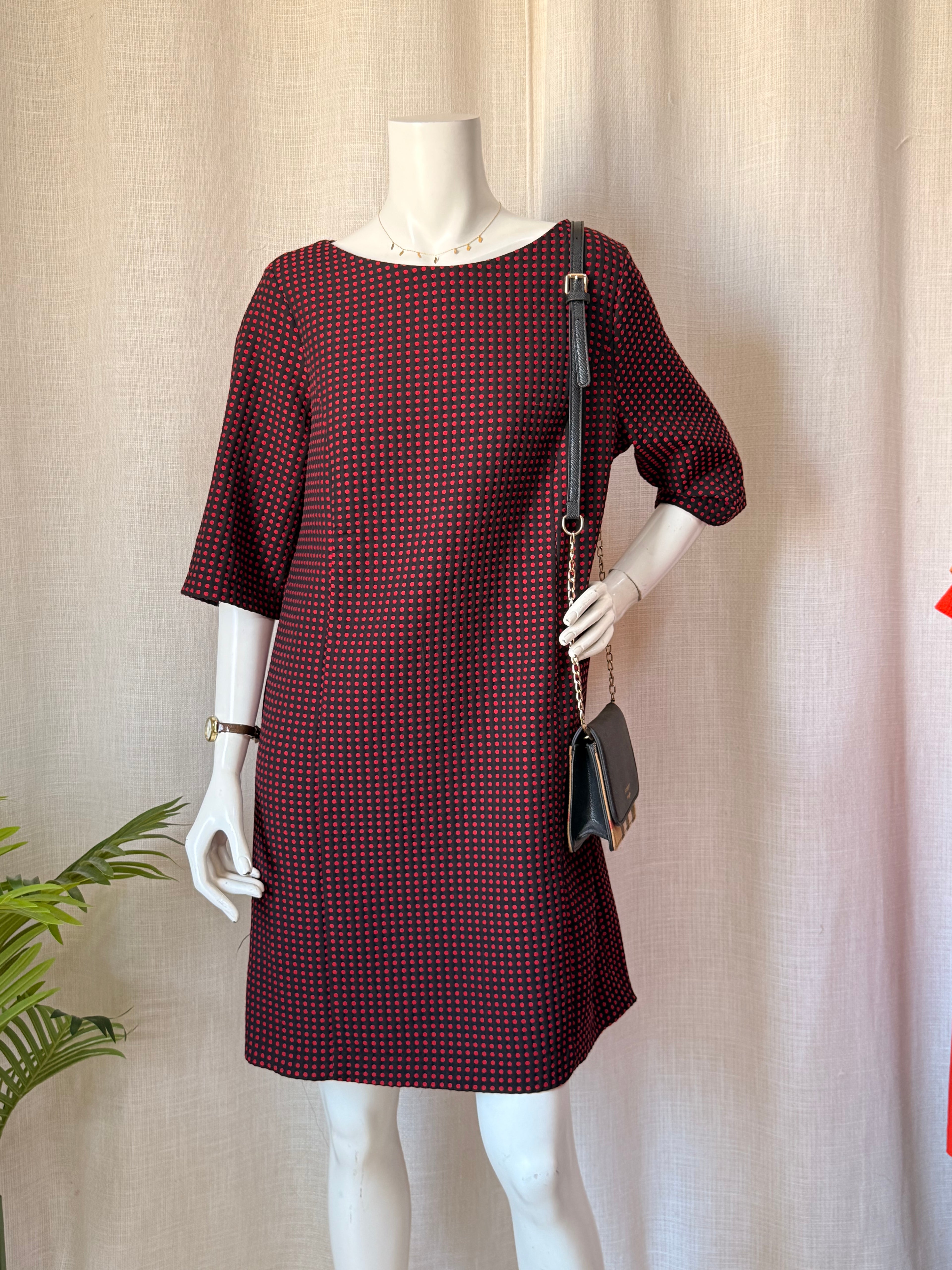 Preccio Colors Concept Red & Black Polka Dot Shift Dress (Size 50)