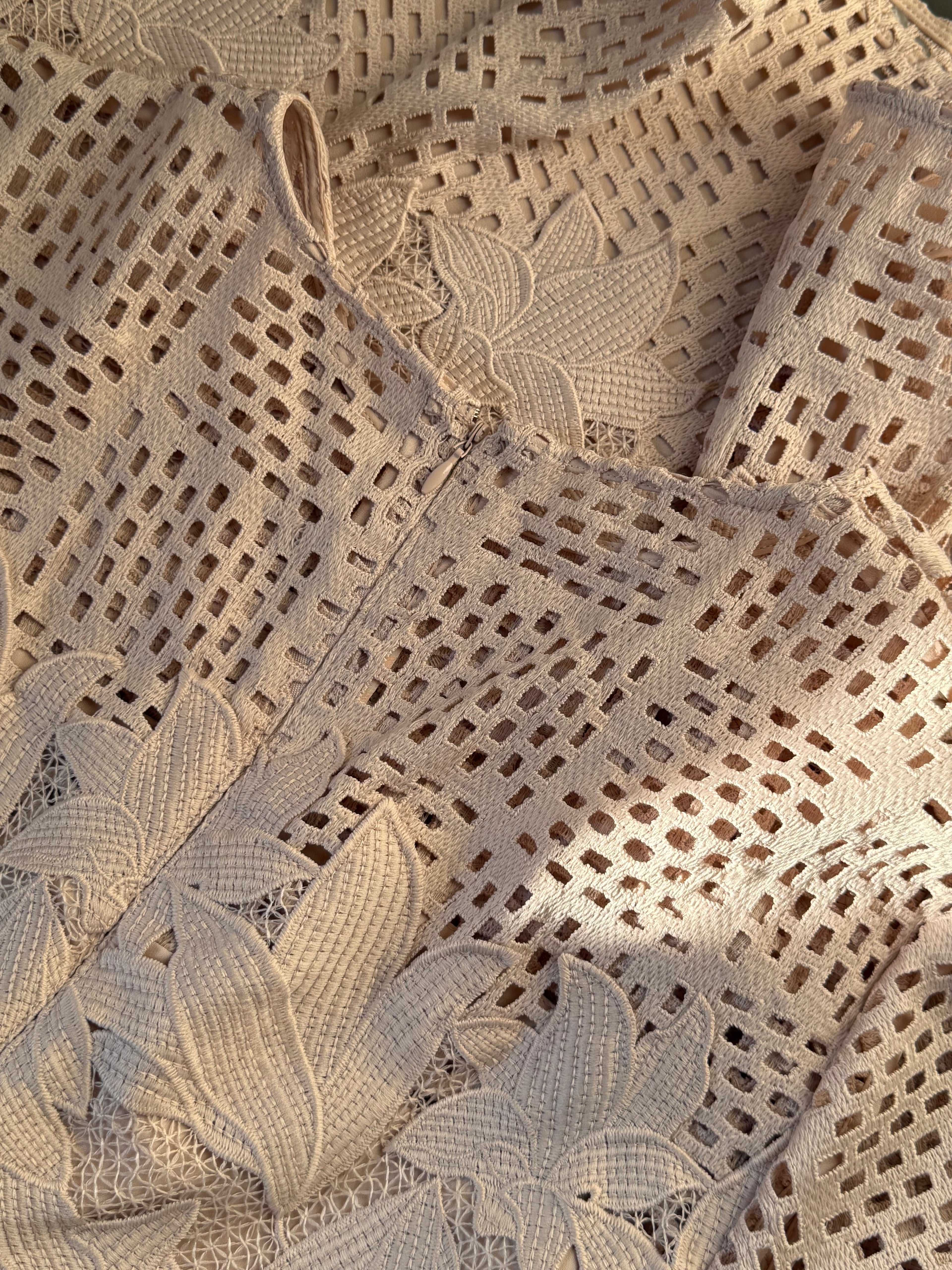 Reiss Nude Crochet Lace Drop Hem Dress | UK 16