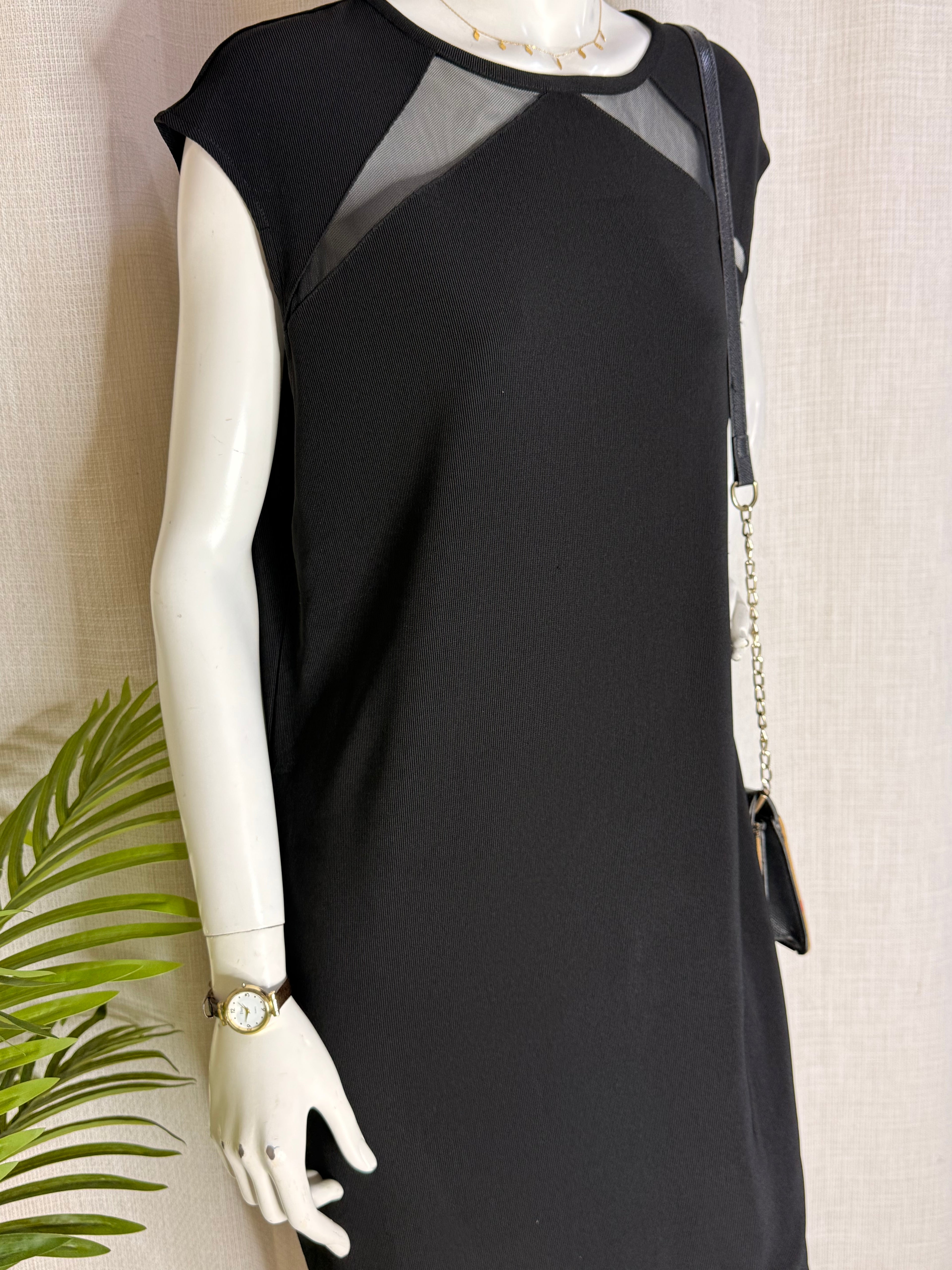 CASTALUNA Sheer Mesh Panel Black Shift Dress