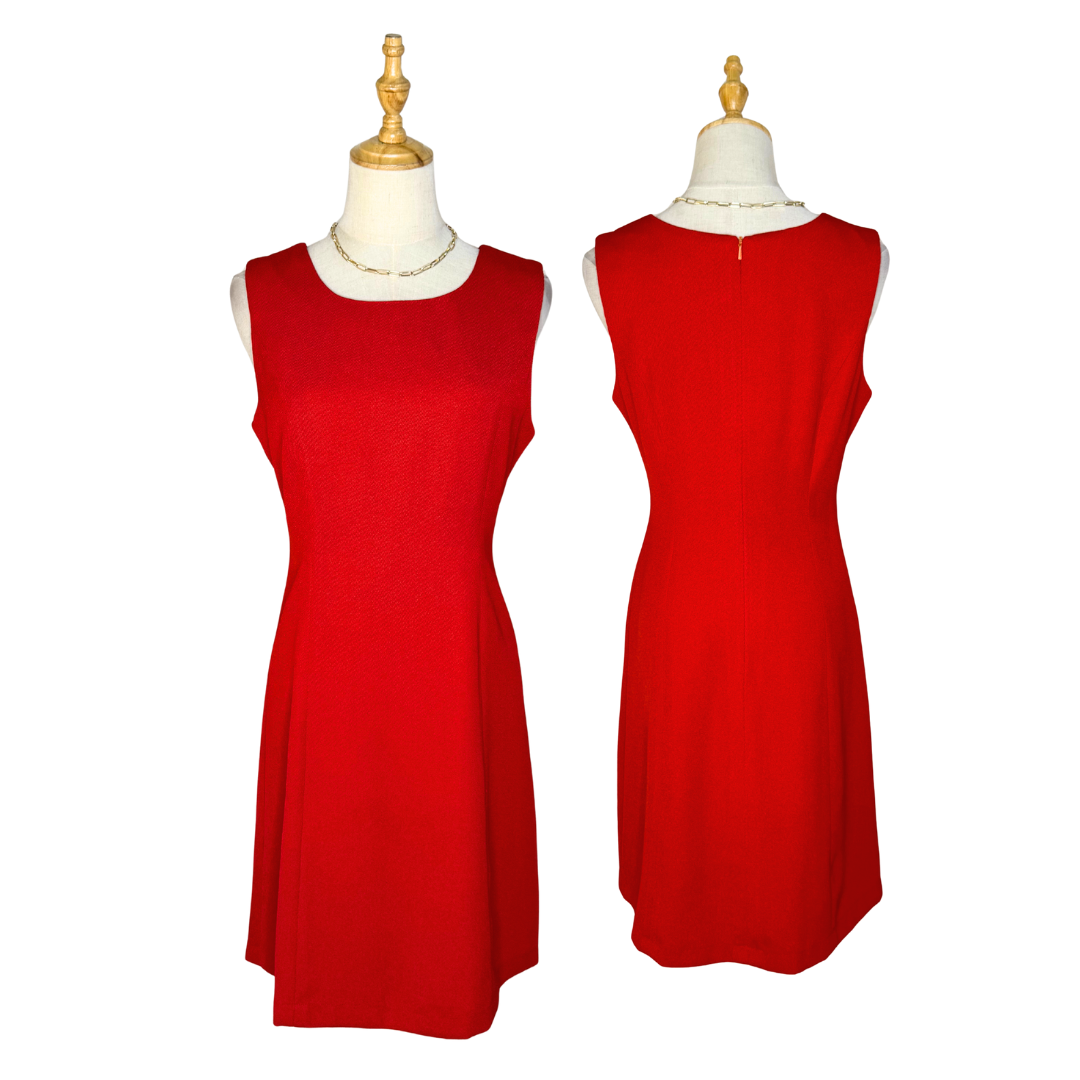 Classic Red Orange Sleeveless A-Line Work Dress | UK 16