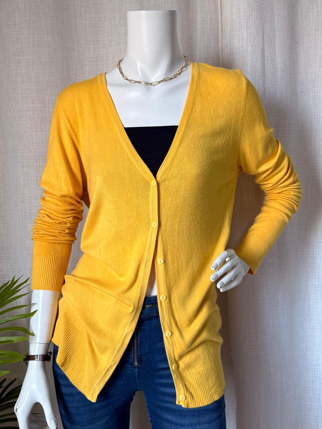 The Clue Sophisticated Mustard V-Neck Cardigan | Medium