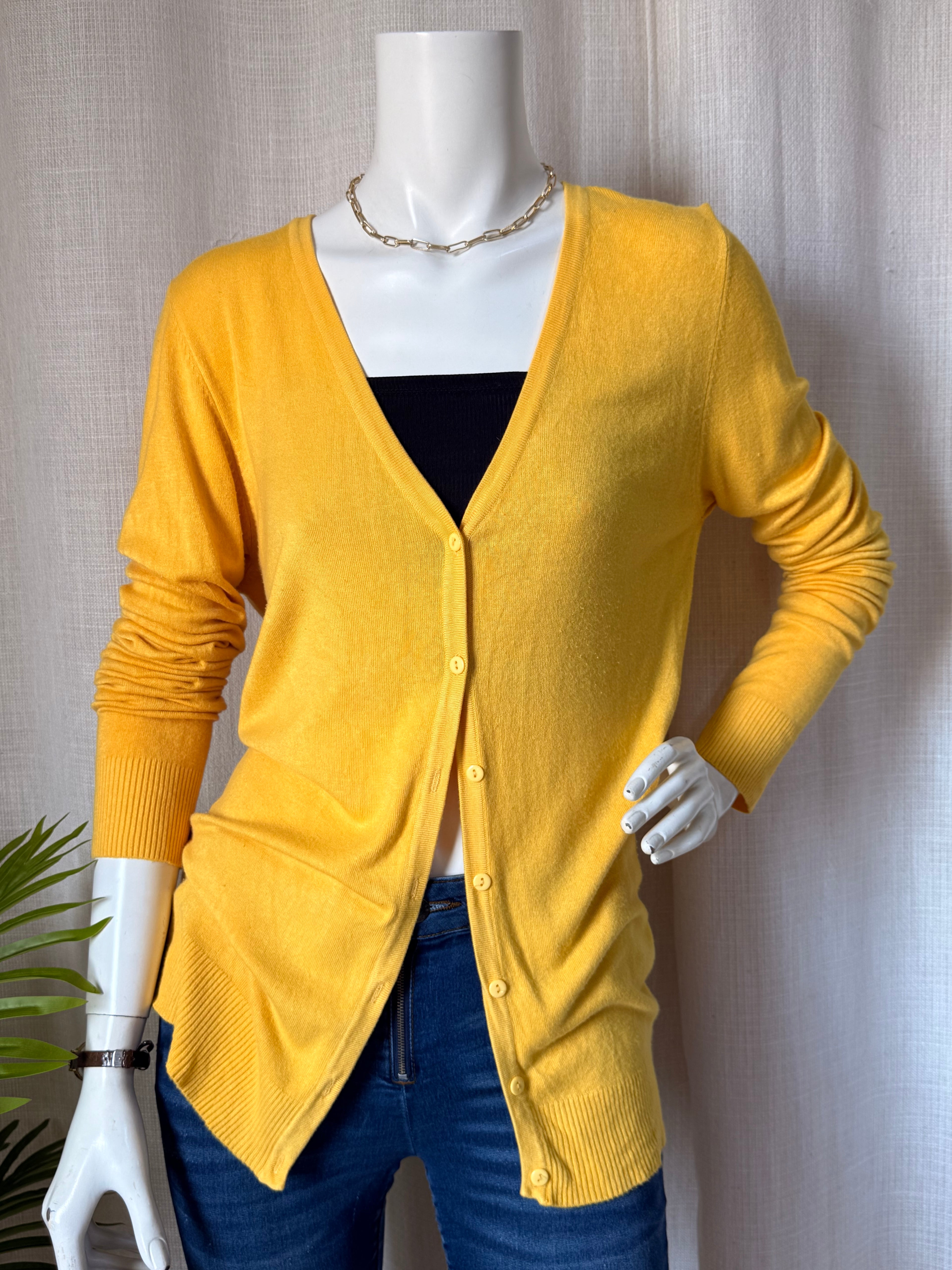 The Clue Sophisticated Mustard V-Neck Cardigan | Medium