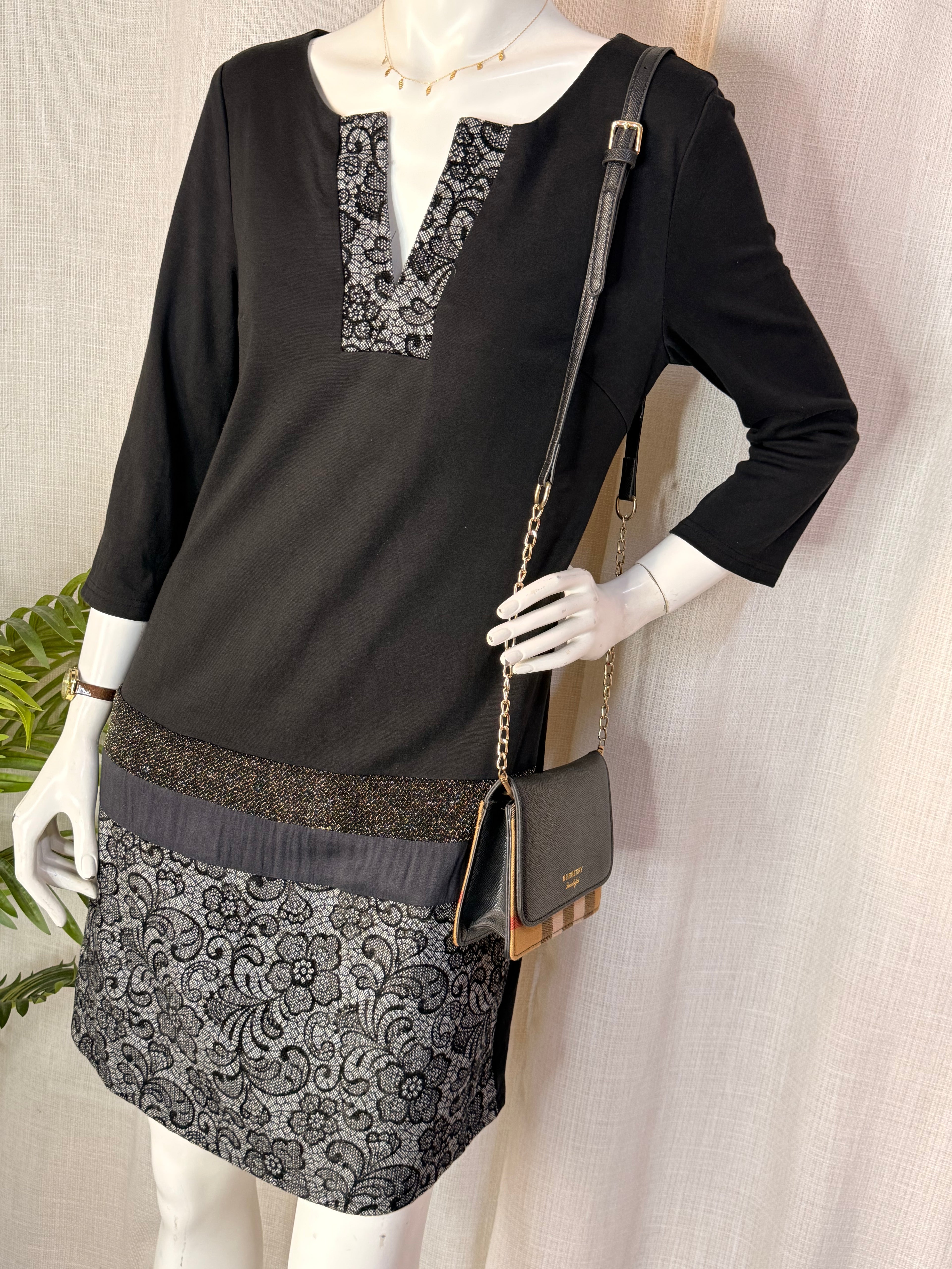 Sweet Miss Black & Silver Lace Detail Shift Dress – Size M | Elegant Party Dress