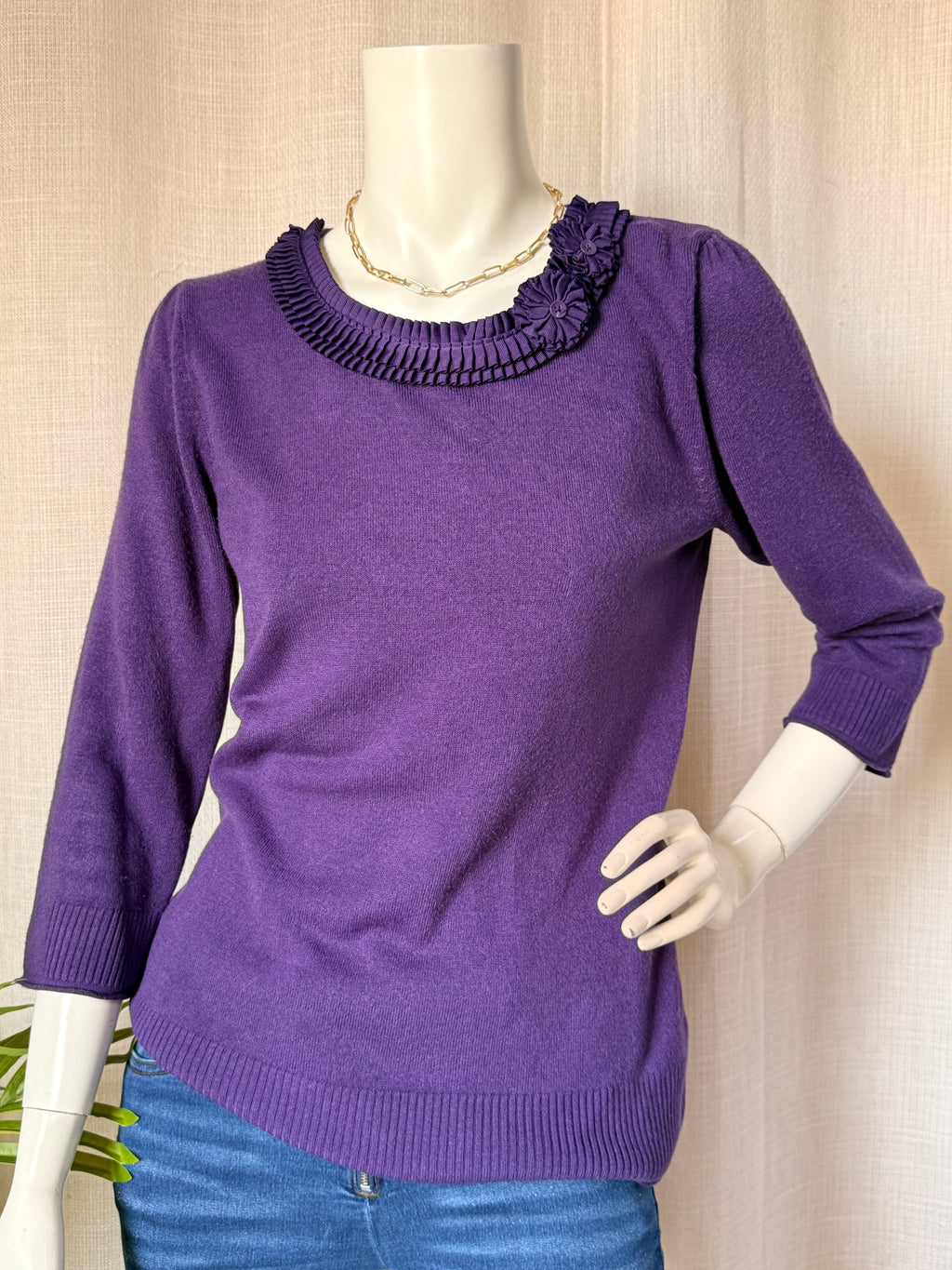 PER UNA Purple Ruffle Trim Sweater | UK 14