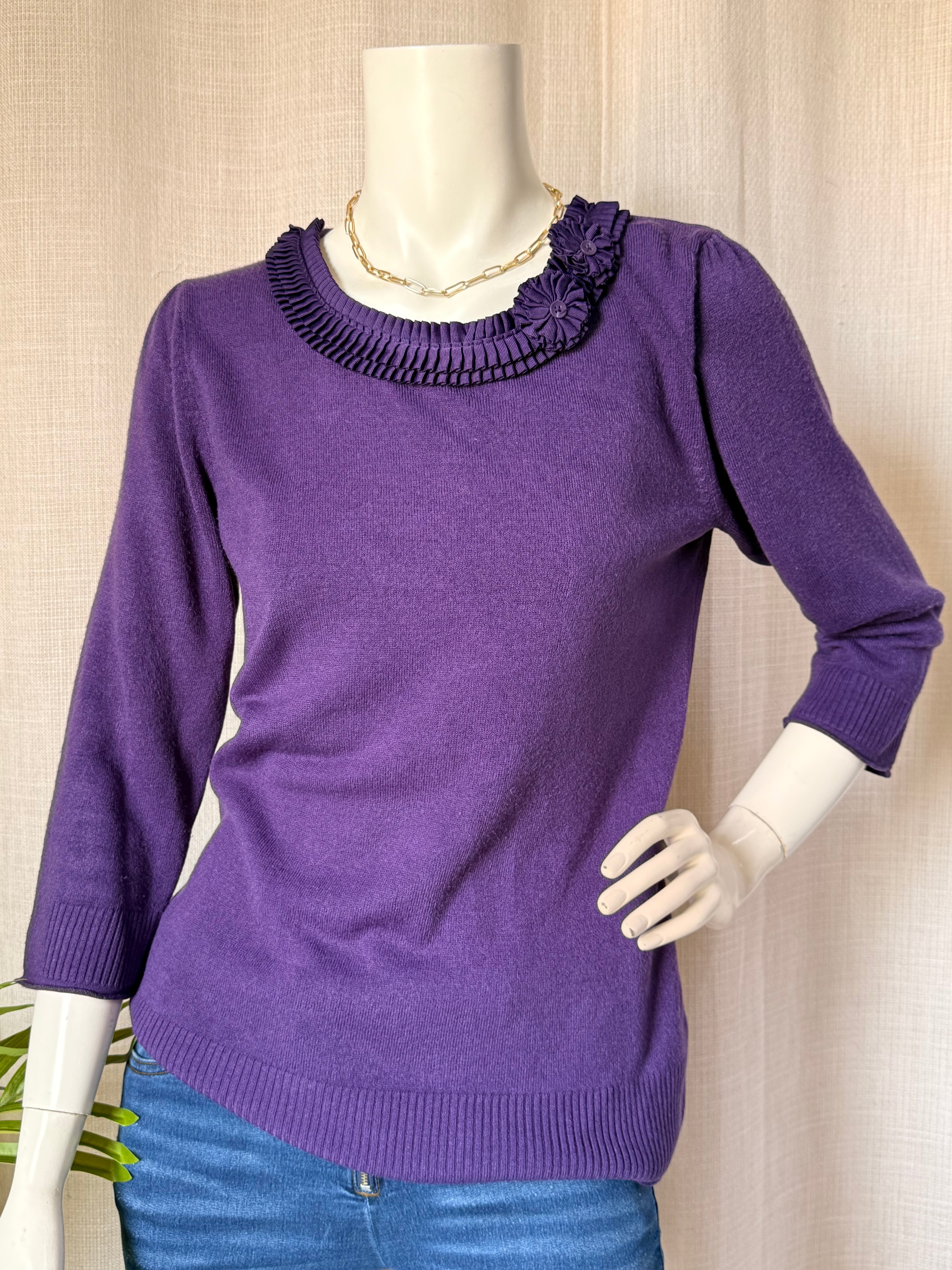 PER UNA Purple Ruffle Trim Sweater | UK 14