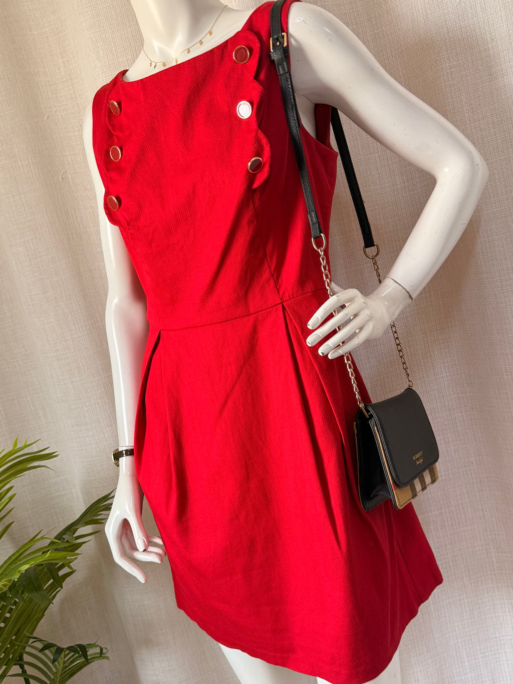 BLANCO Geometric Print Midi Dress | Navy & Red | Size M/L