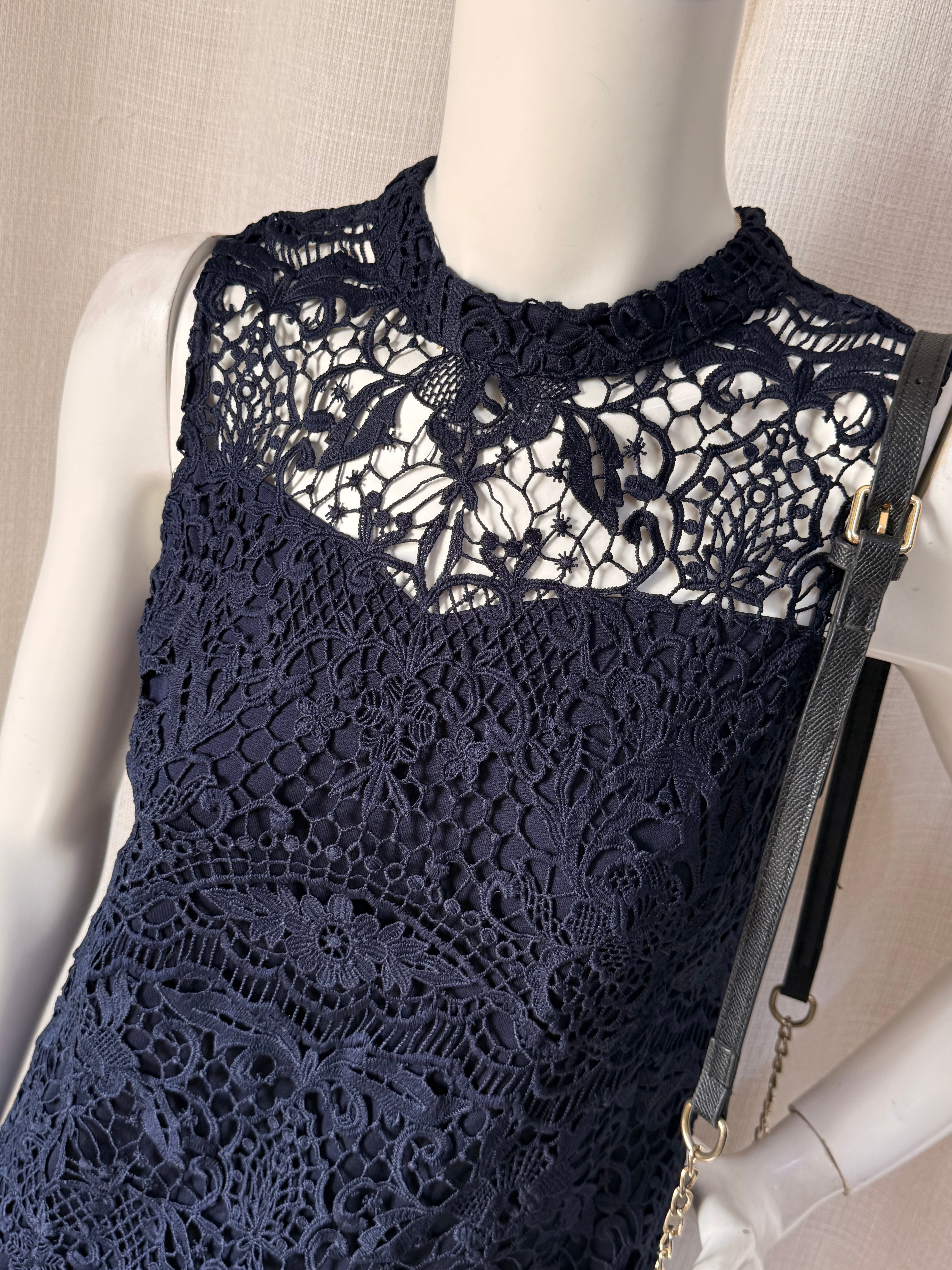 MESSAGE Navy Lace Shift Dress – Size M | Elegant Cocktail & Occasion Dress
