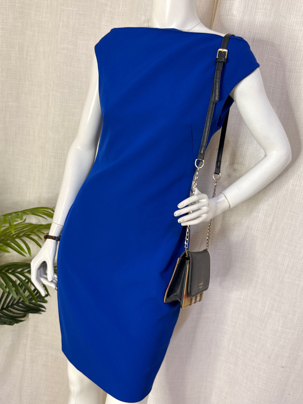 Zara Woman Royal Blue Asymmetric Boat Neck Crepe Midi Dress – Size M / UK 10