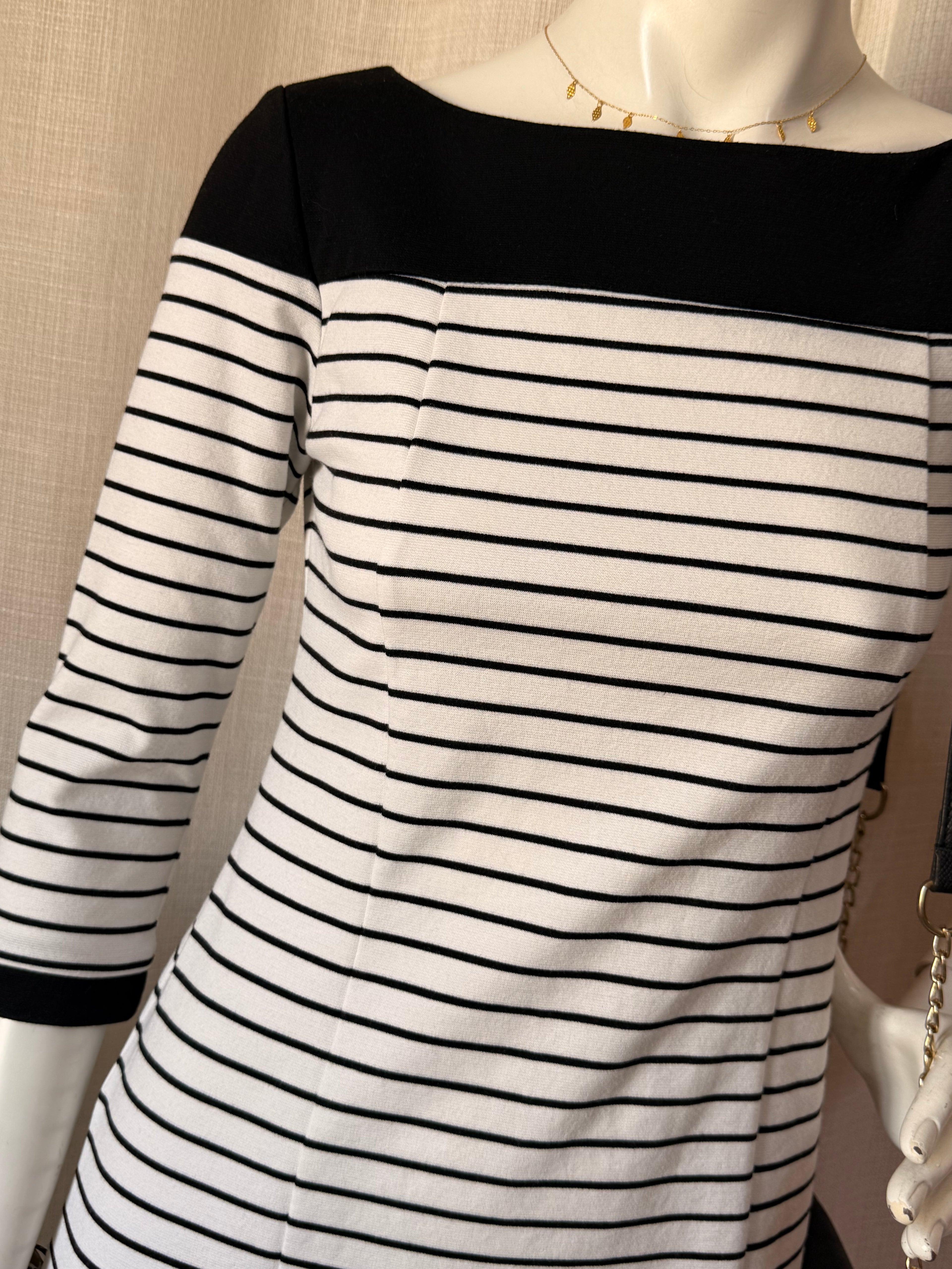 Zara Basic Striped Boat Neck Bodycon Dress with 3/4 Sleeves (Size S)