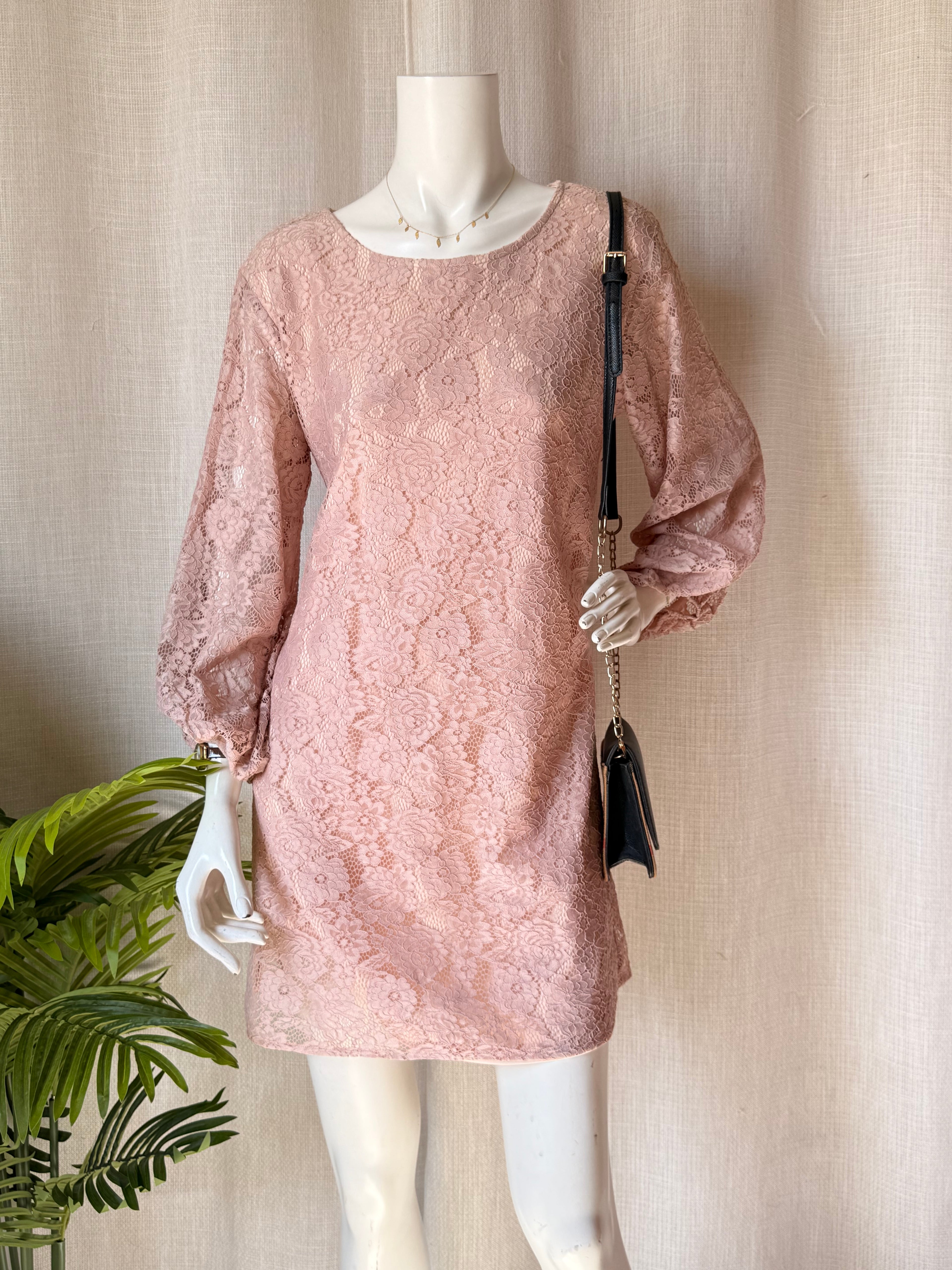 Miracle Dusty Pink Lace Dress (UK 12) | Elegant Lace Mini Dress