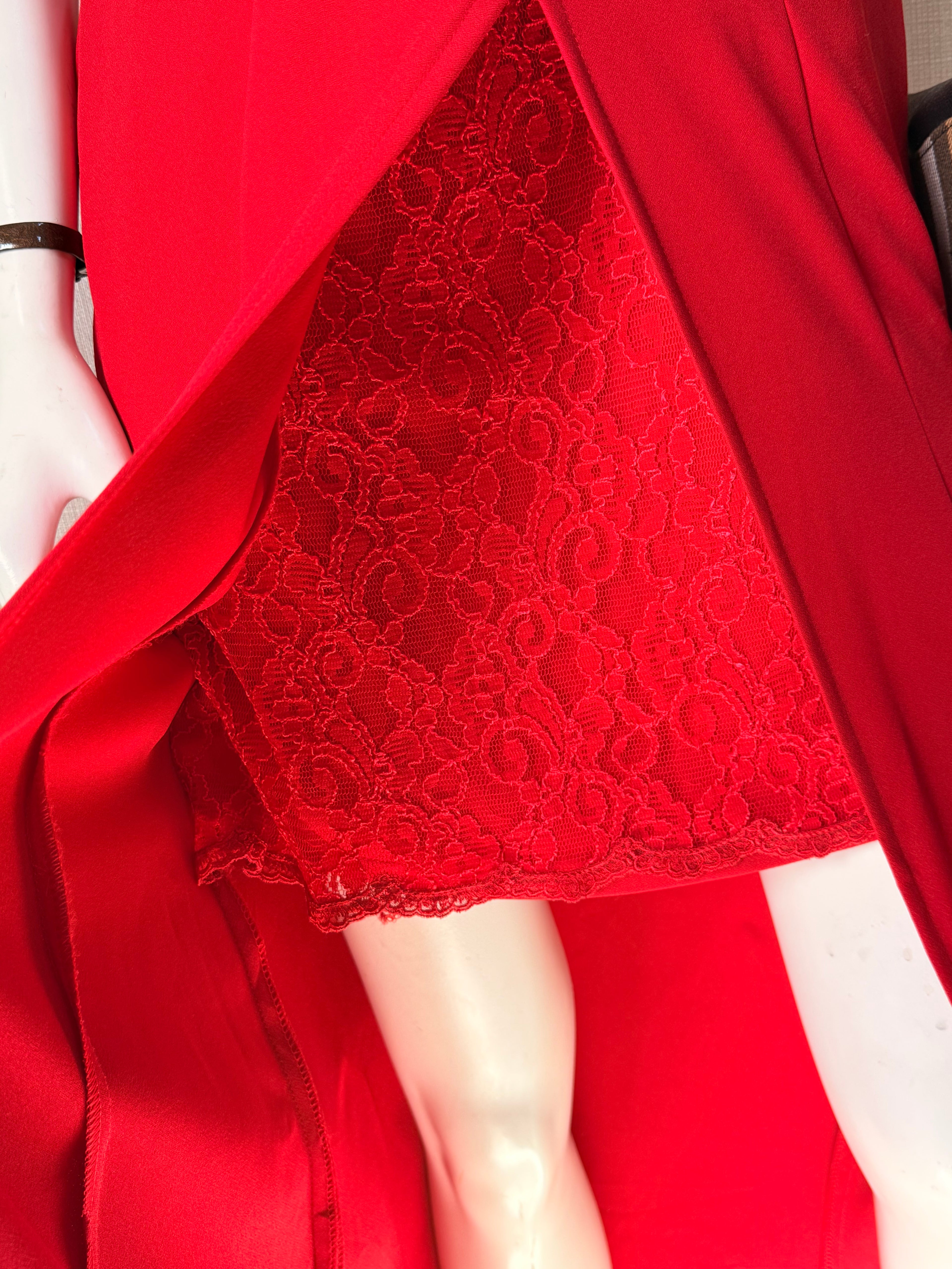 Vintage Lover’s Australia Red Maxi Dress with Lace Underlay - Size M - 90s Formal
