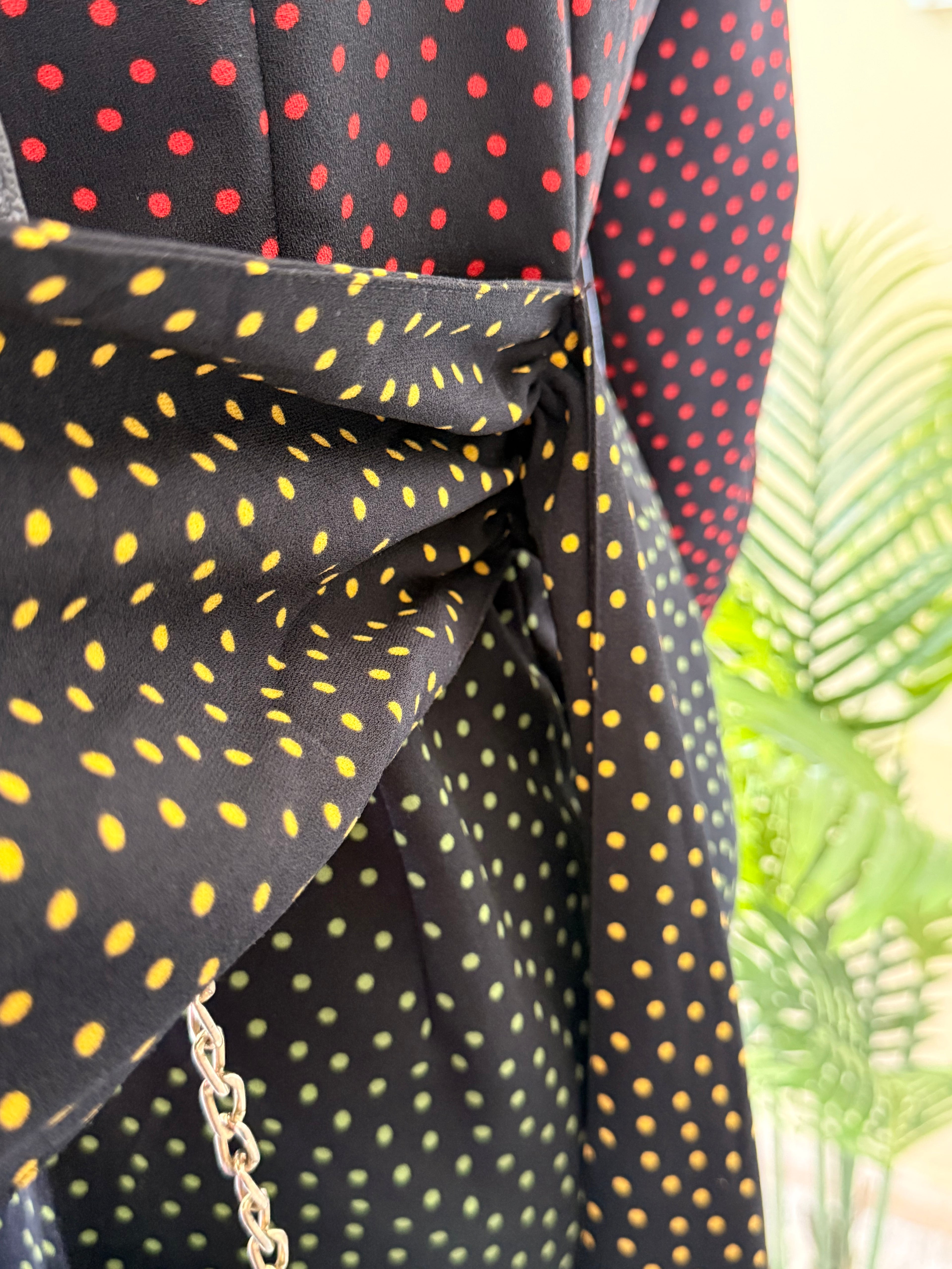 Zara Woman Polka Dot Faux Wrap Midi Dress with Waist Tie (Size S)