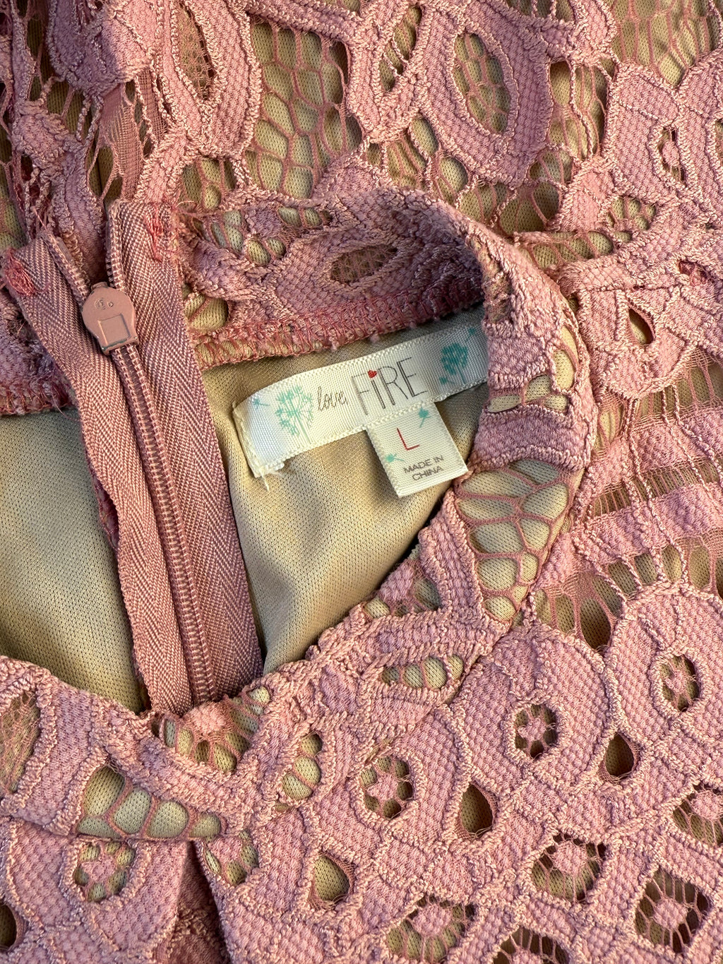 Love Fire Pink Crochet Lace High Neck Skater Dress | Large