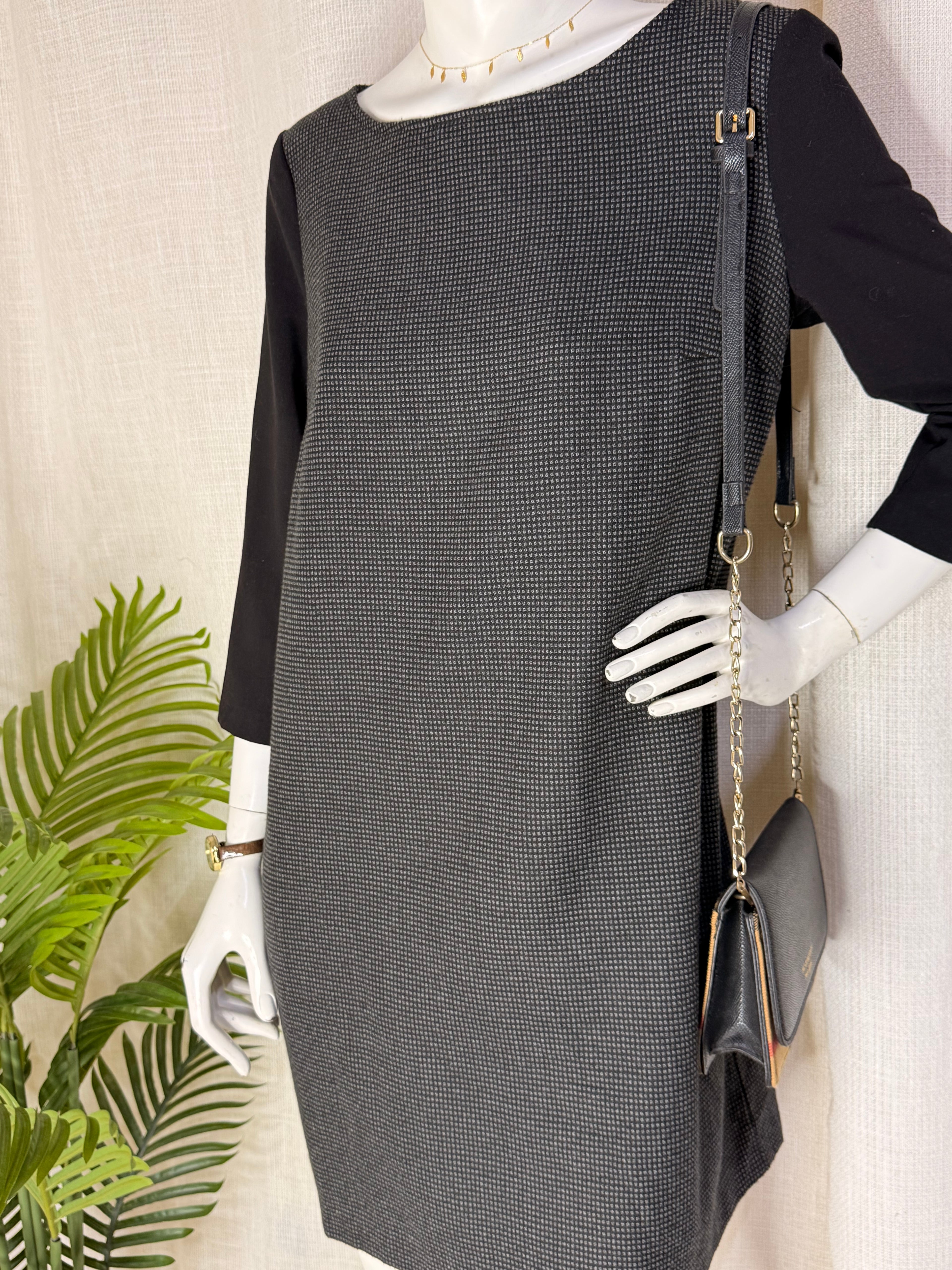 MANGO Basics Houndstooth Check Shift Dress - Black/Grey (Size L/XL)