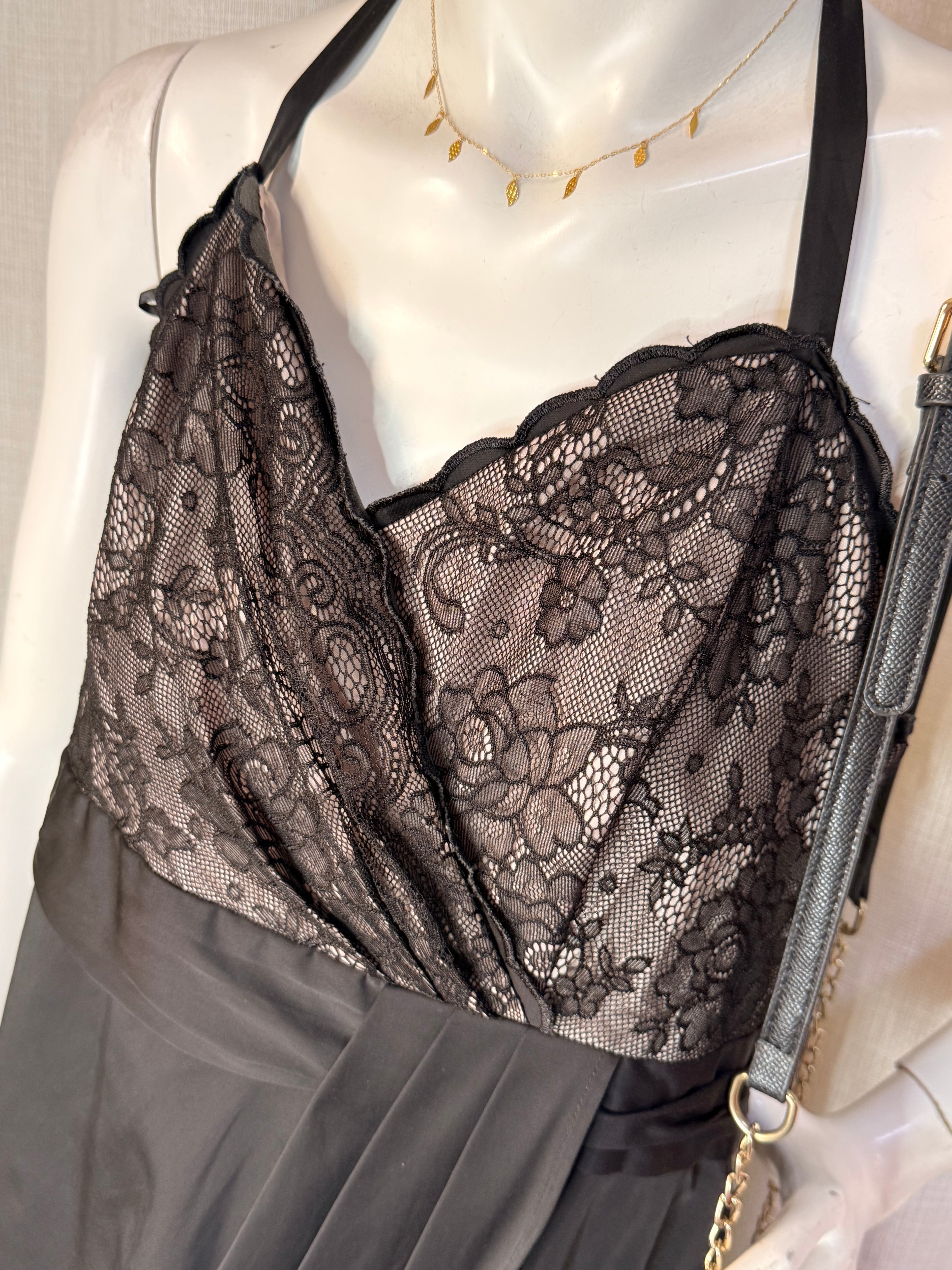Next Black & Nude Lace Halter Dress – LARGE | Elegant Cocktail & Evening Dress