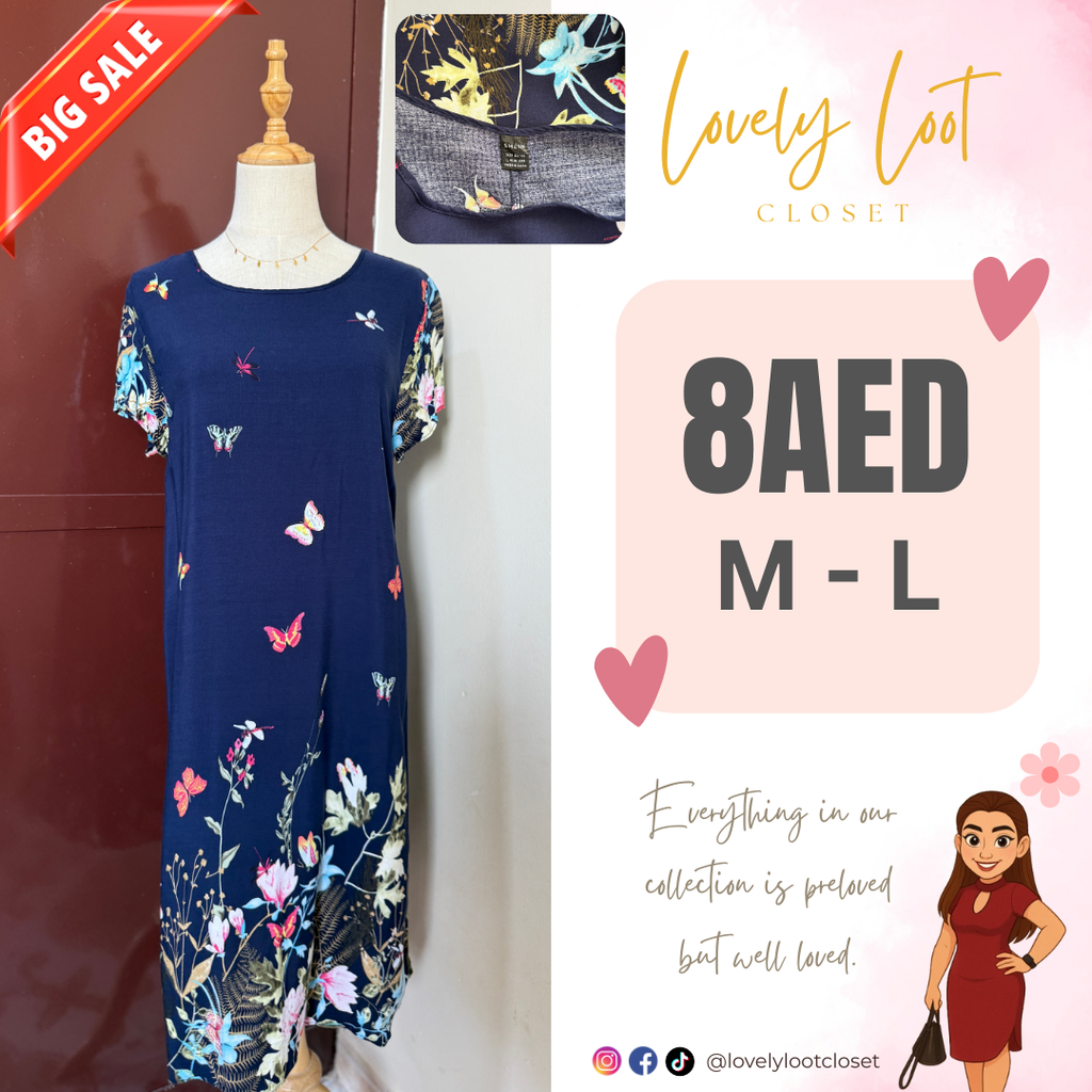 Butterfly and Floral Print Dress (Medium)