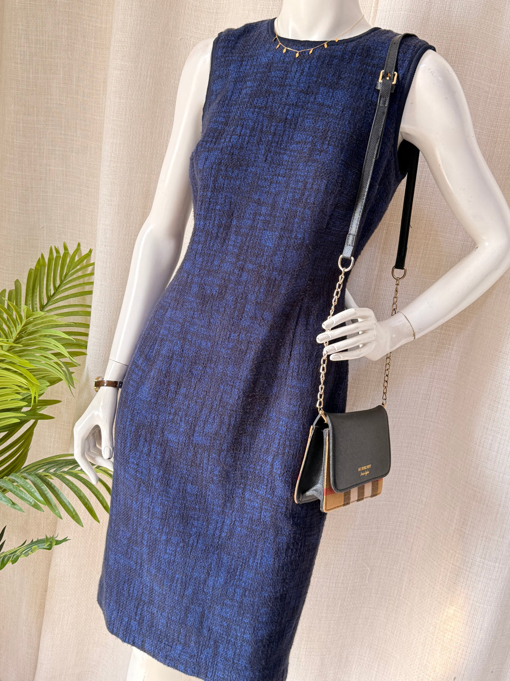 HOBBS London Blue Textured Sleeveless Shift Dress – Size UK 10 / US 6 | Elegant Work & Occasion Dress
