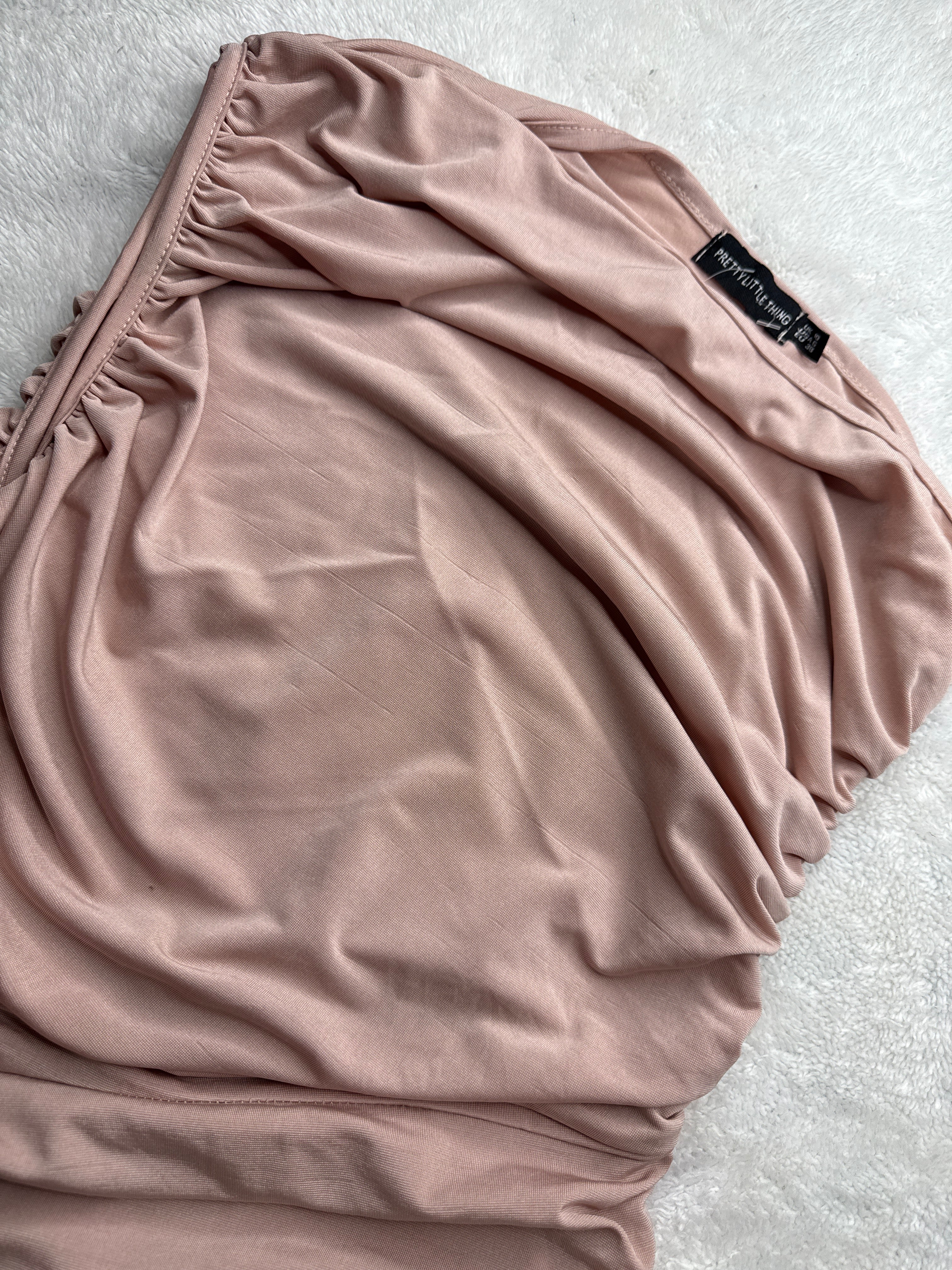 Pretty Little Thing Blush Pink One-Shoulder Ruched Dress (XS)