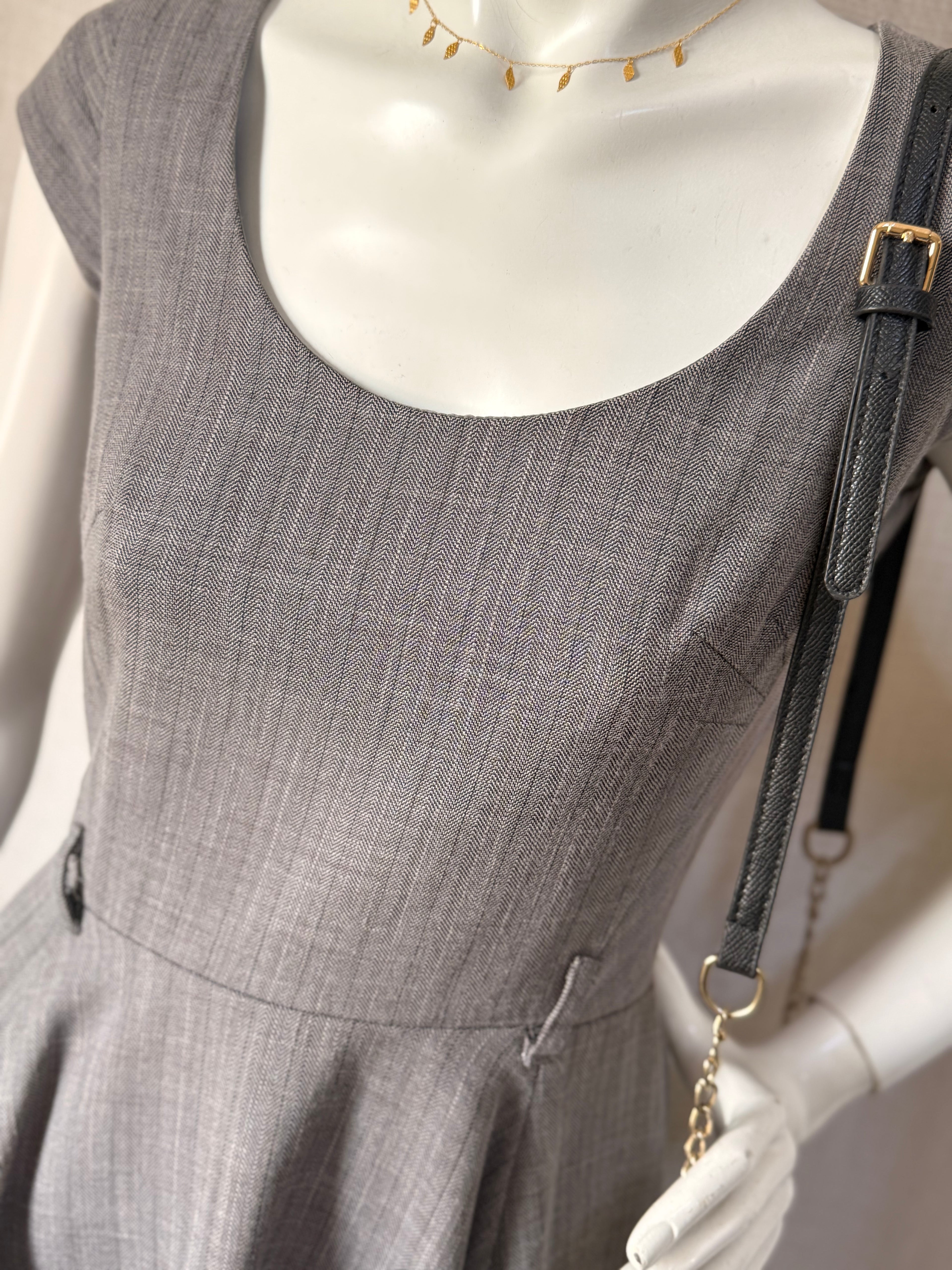 Next Grey Fit & Flare Midi Dress – UK 6 | Petite | Elegant Office & Occasion Wear