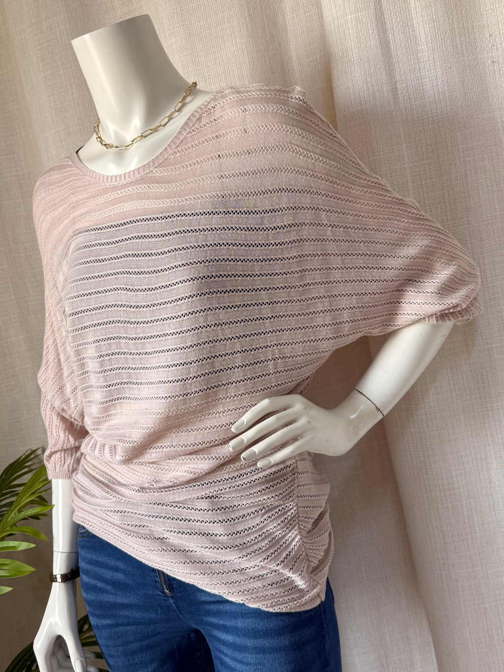 Stradivarius Blush Pointelle Batwing Knit | EUR S