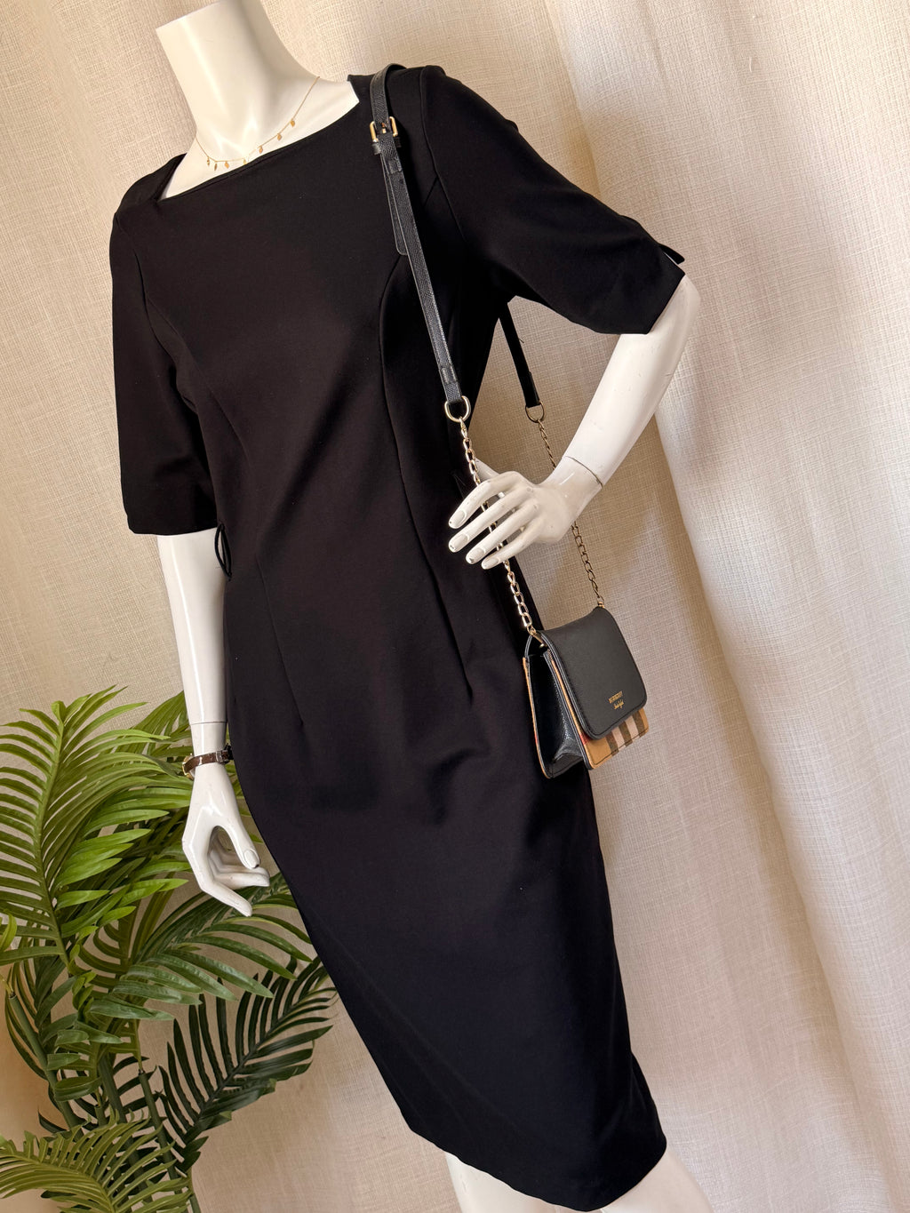 NEXT TAILORING Black Square-Neck Pencil Dress | UK 12 (Preloved)