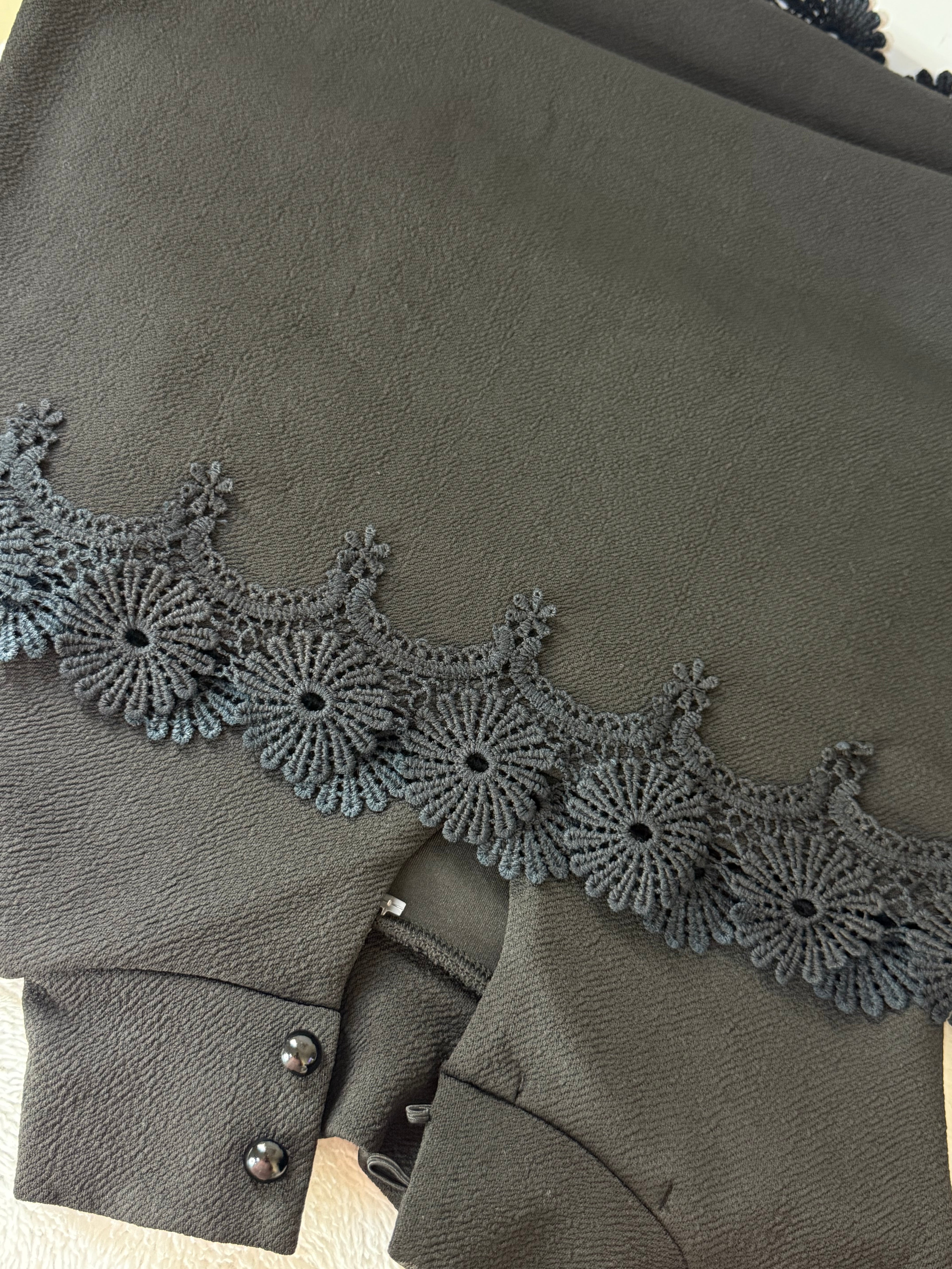 Black High-Neck Layered Lace-Trim Dress | UK 6 (Preloved)