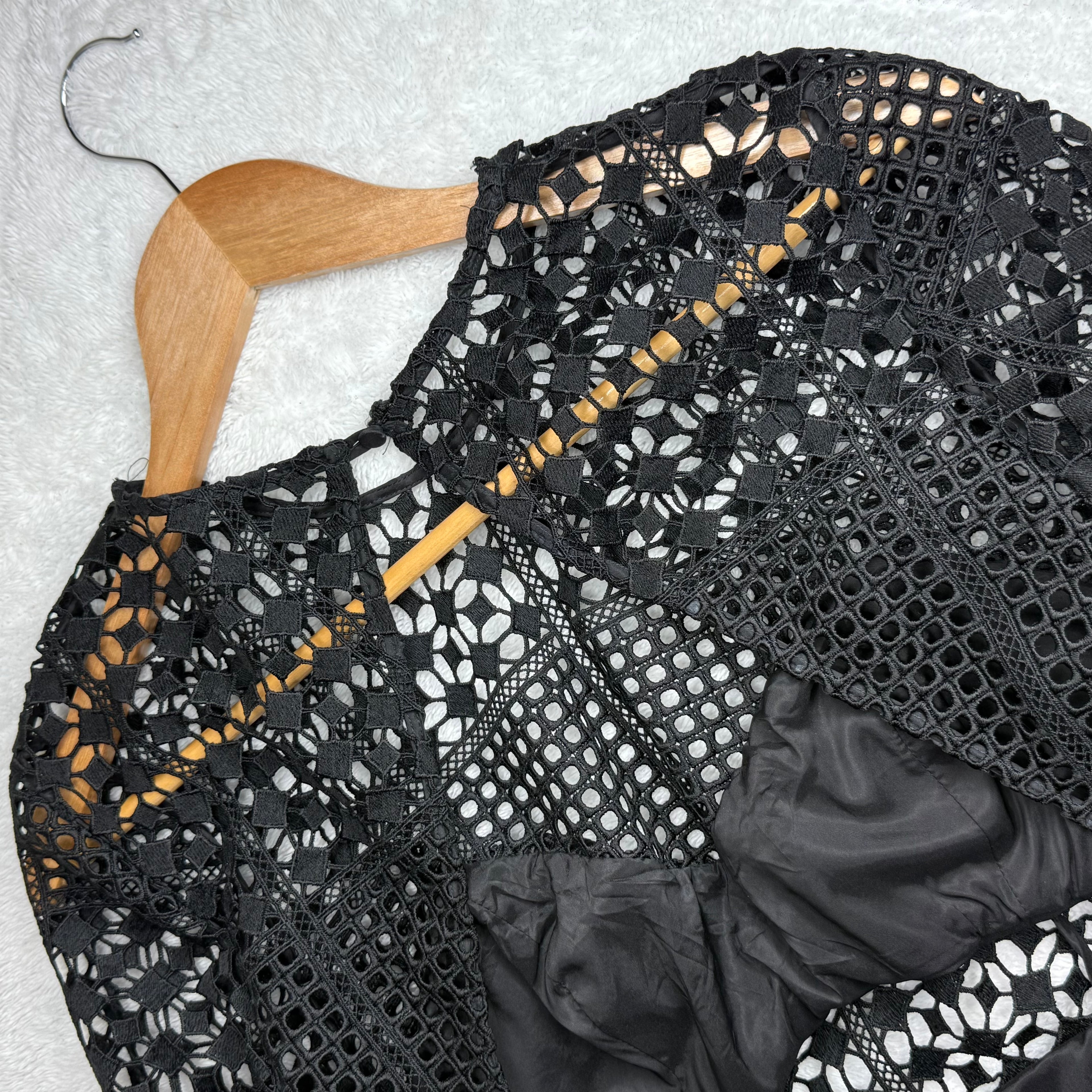 Kookai Black Lace Long-Sleeve Mini Dress with Open Back (Like New)