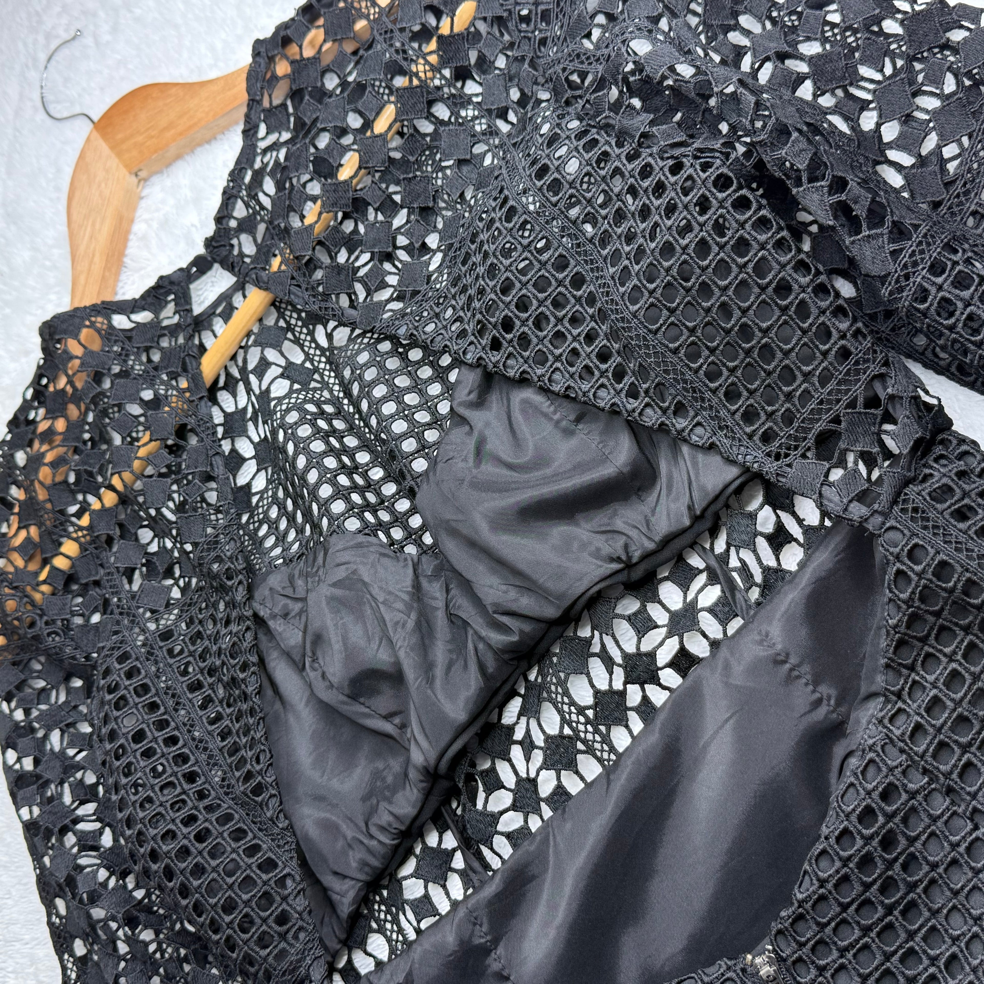 Kookai Black Lace Long-Sleeve Mini Dress with Open Back (Like New)
