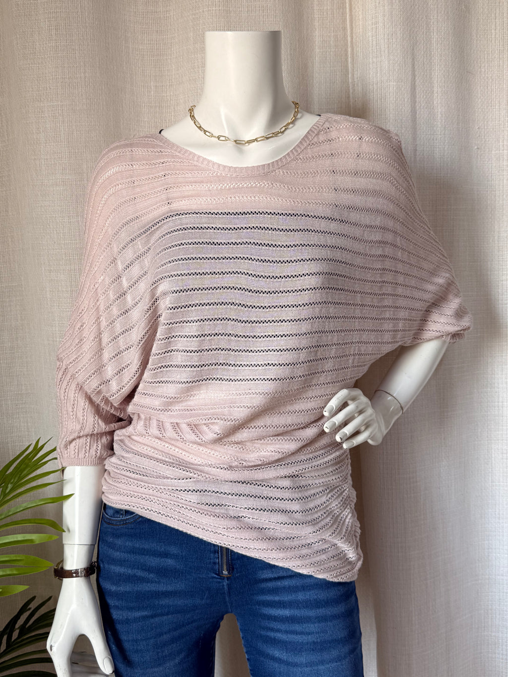 Stradivarius Blush Pointelle Batwing Knit | EUR S