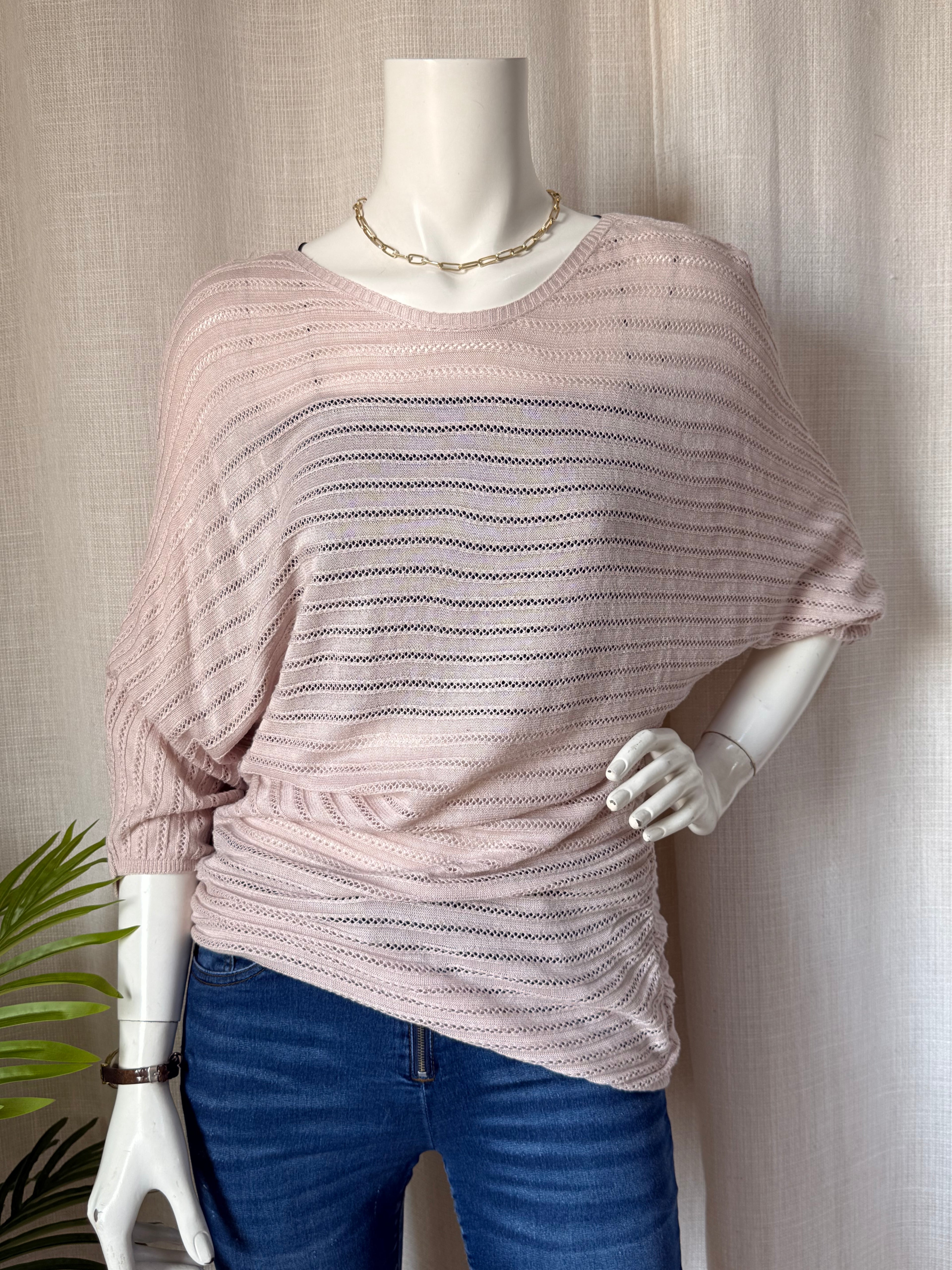 Stradivarius Blush Pointelle Batwing Knit | EUR S