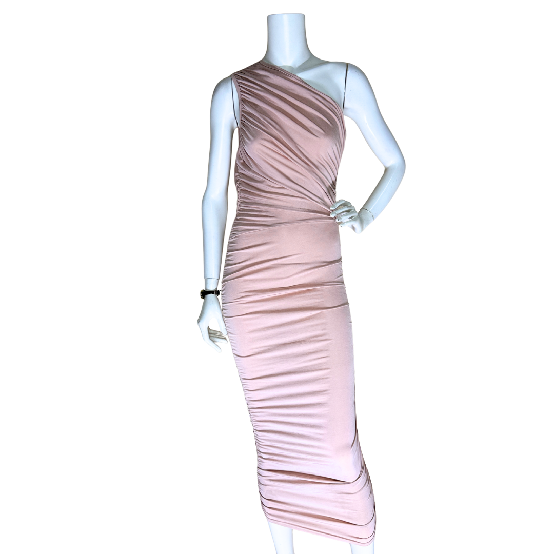 Pretty Little Thing Blush Pink One-Shoulder Ruched Dress (XS)