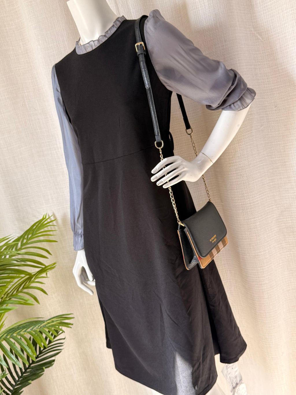 Layeet Mock Two-Piece Midi Dress | Satin Sleeves | Size M | NWT