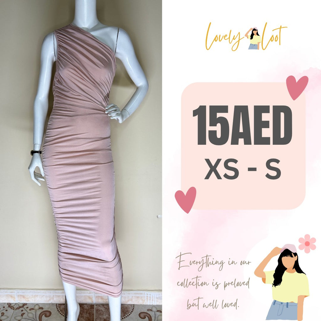 Pretty Little Thing Blush Pink One-Shoulder Ruched Dress (XS)