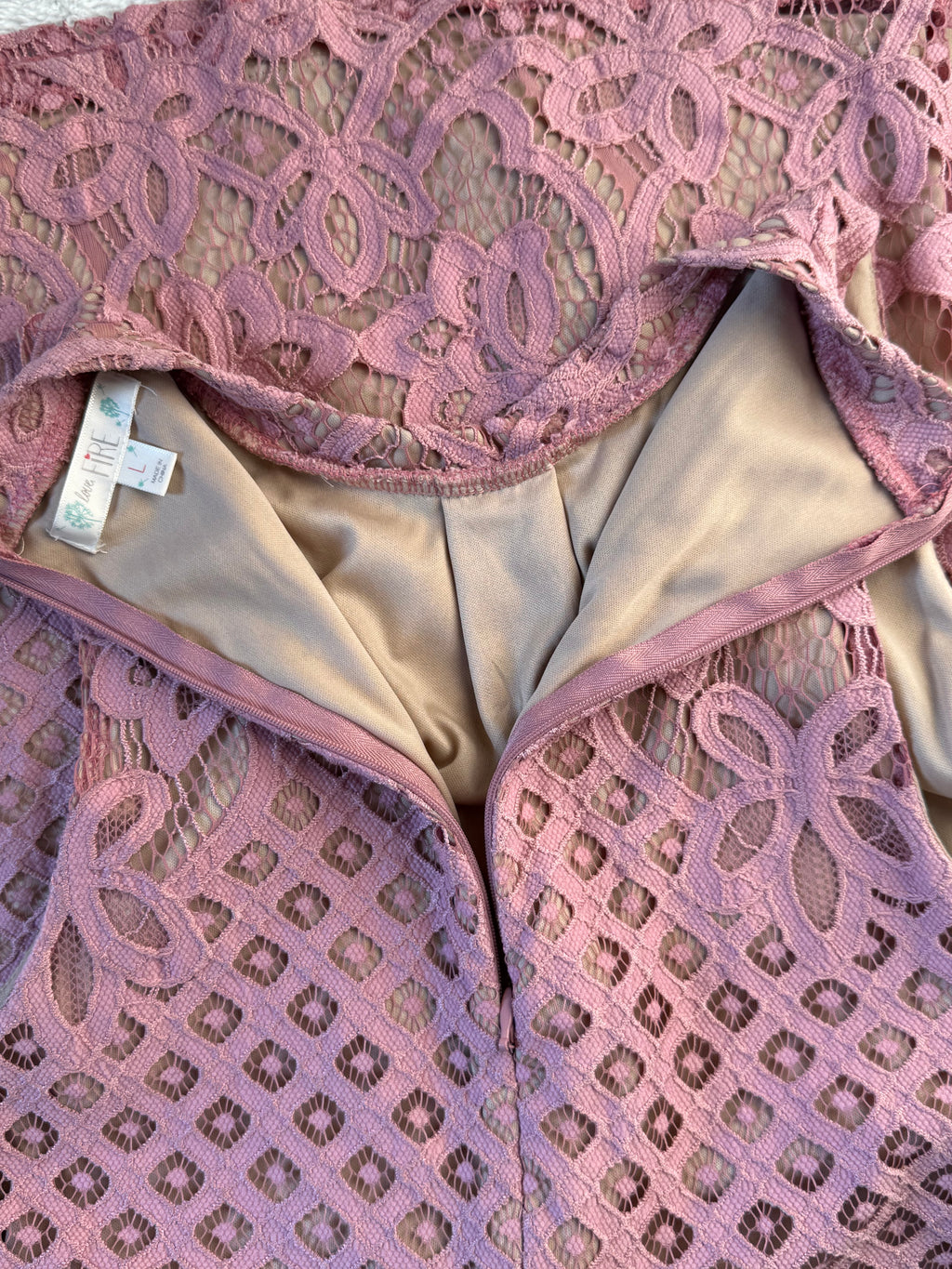 Love Fire Pink Crochet Lace High Neck Skater Dress | Large