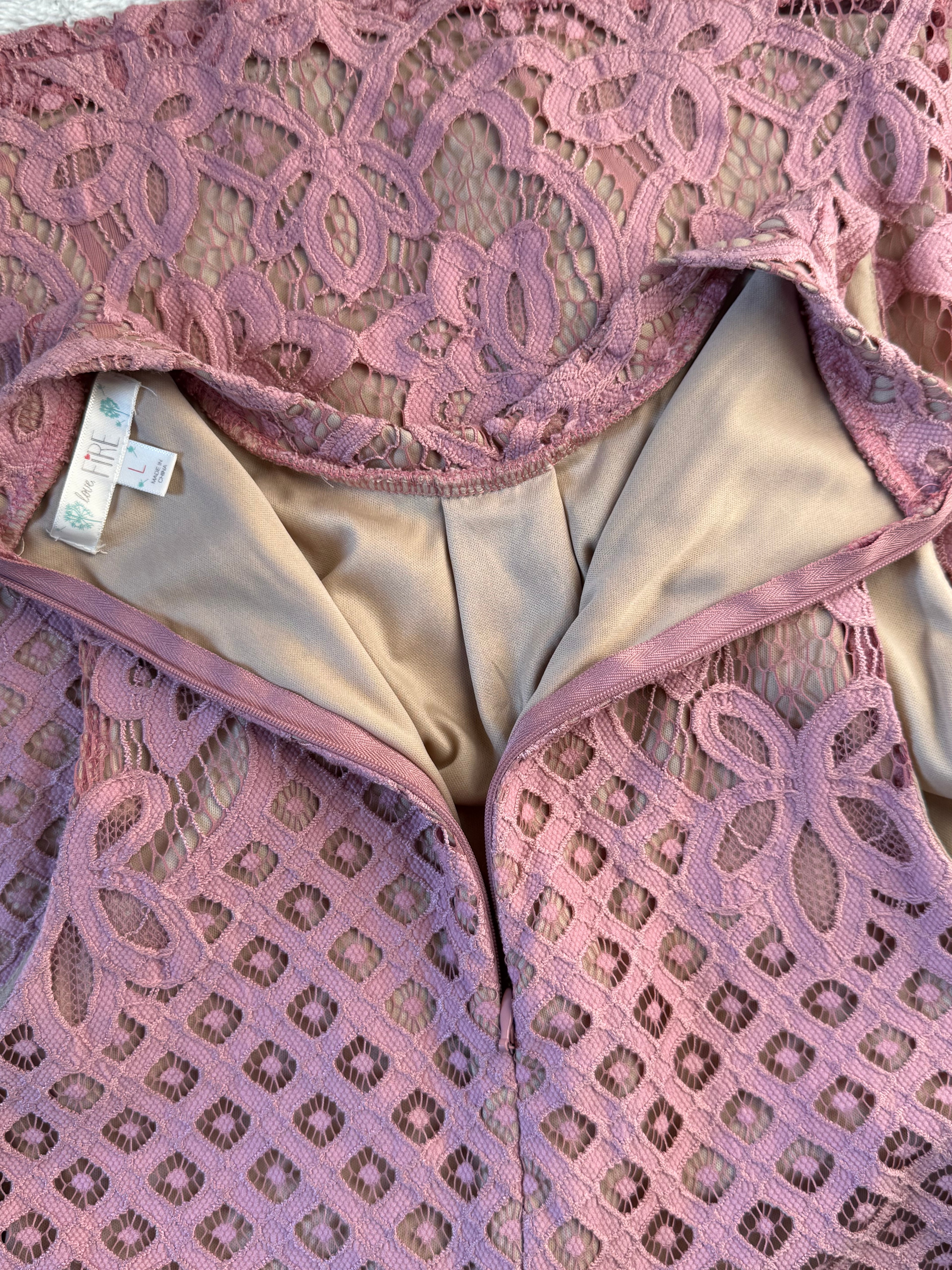 Love Fire Pink Crochet Lace High Neck Skater Dress | Large