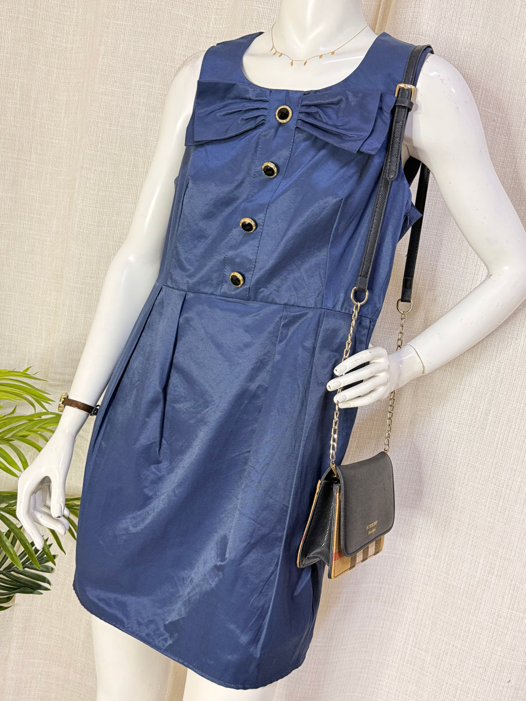 Atmosphere Slate Blue Bow Accent Shift Mini Dress – Size L / UK 14 | NWT