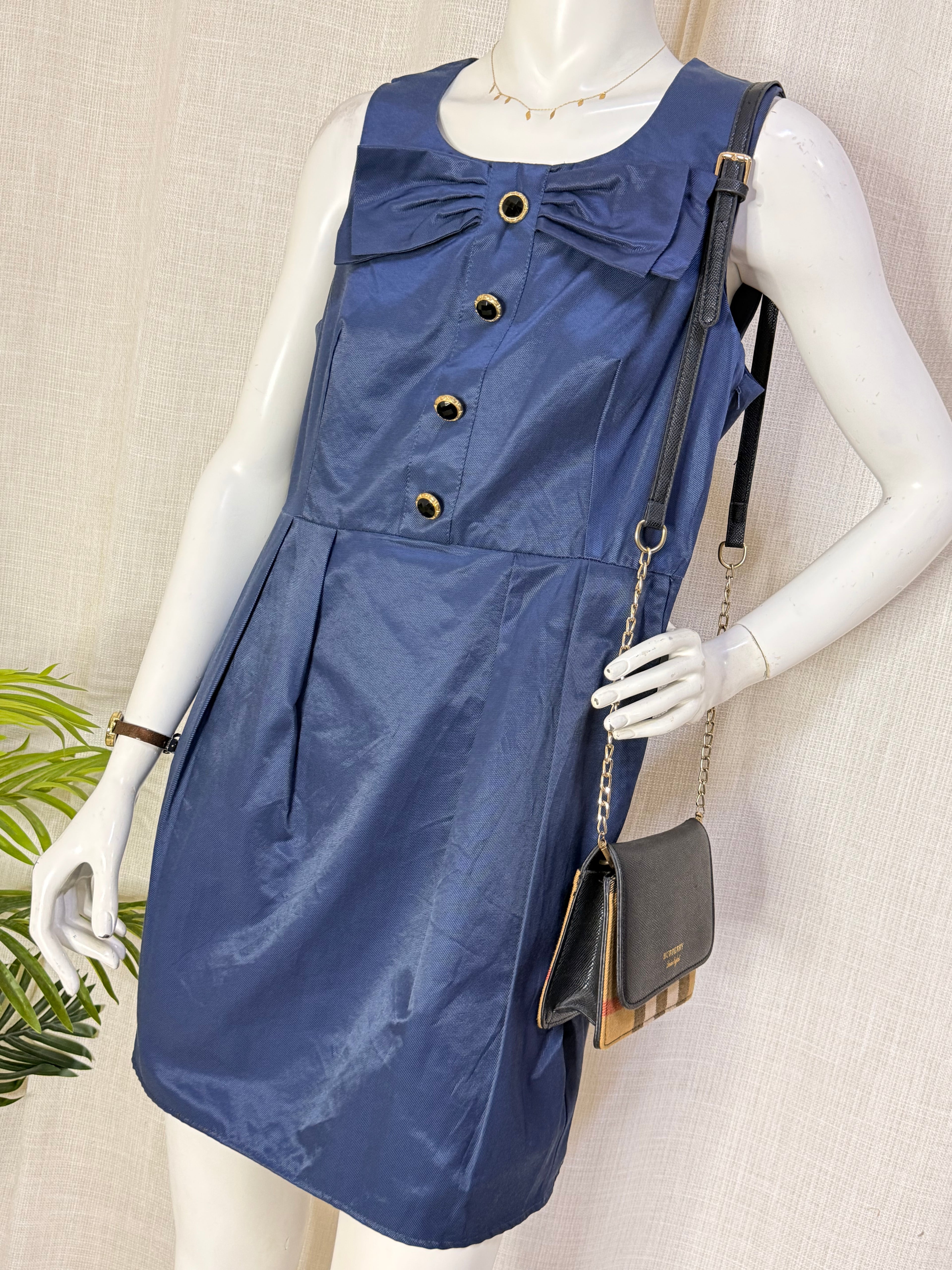 Atmosphere Slate Blue Bow Accent Shift Mini Dress – Size L / UK 14 | NWT