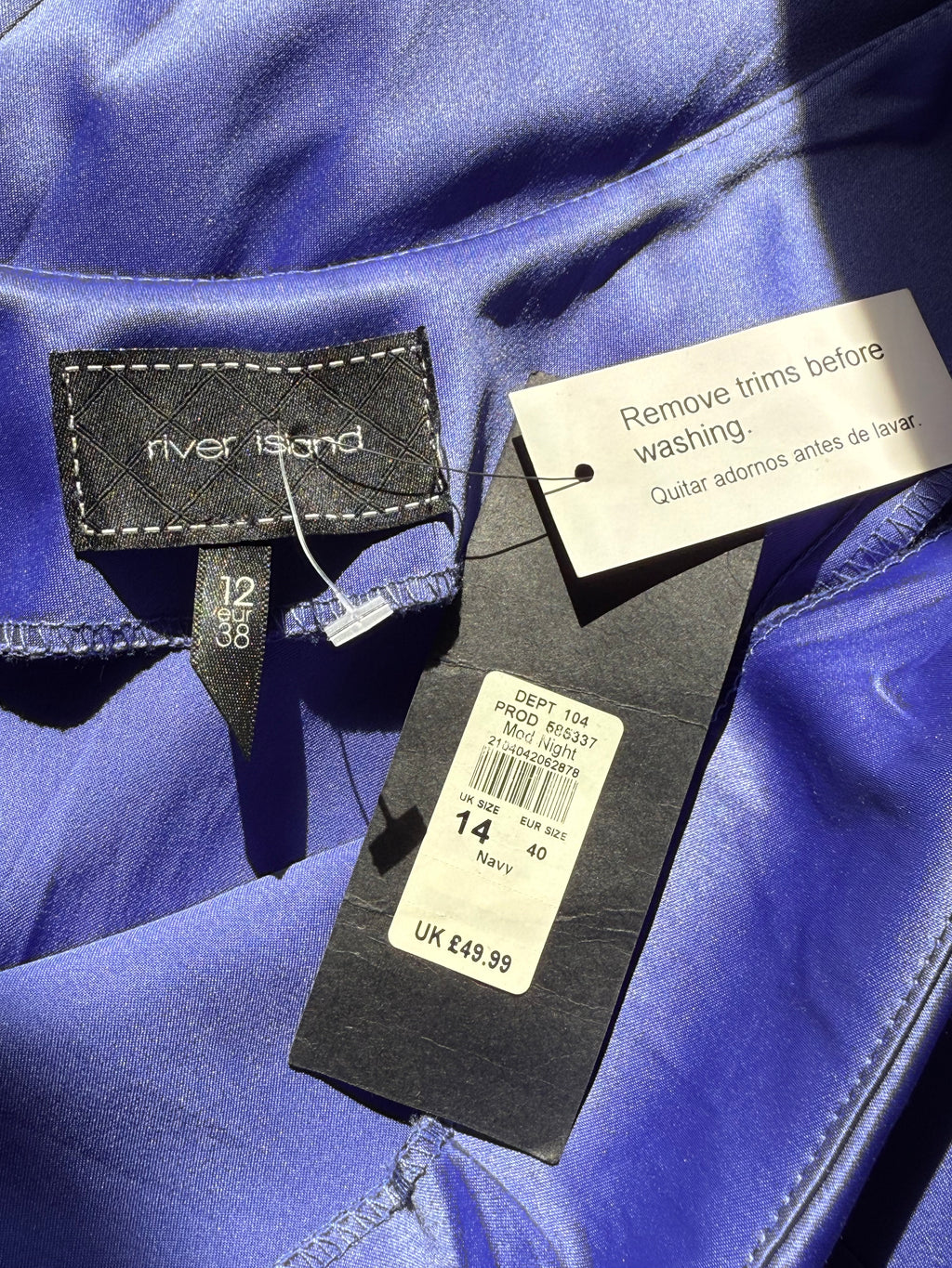 Stunning River Island One-Shoulder Royal Blue Mini Dress UK 14