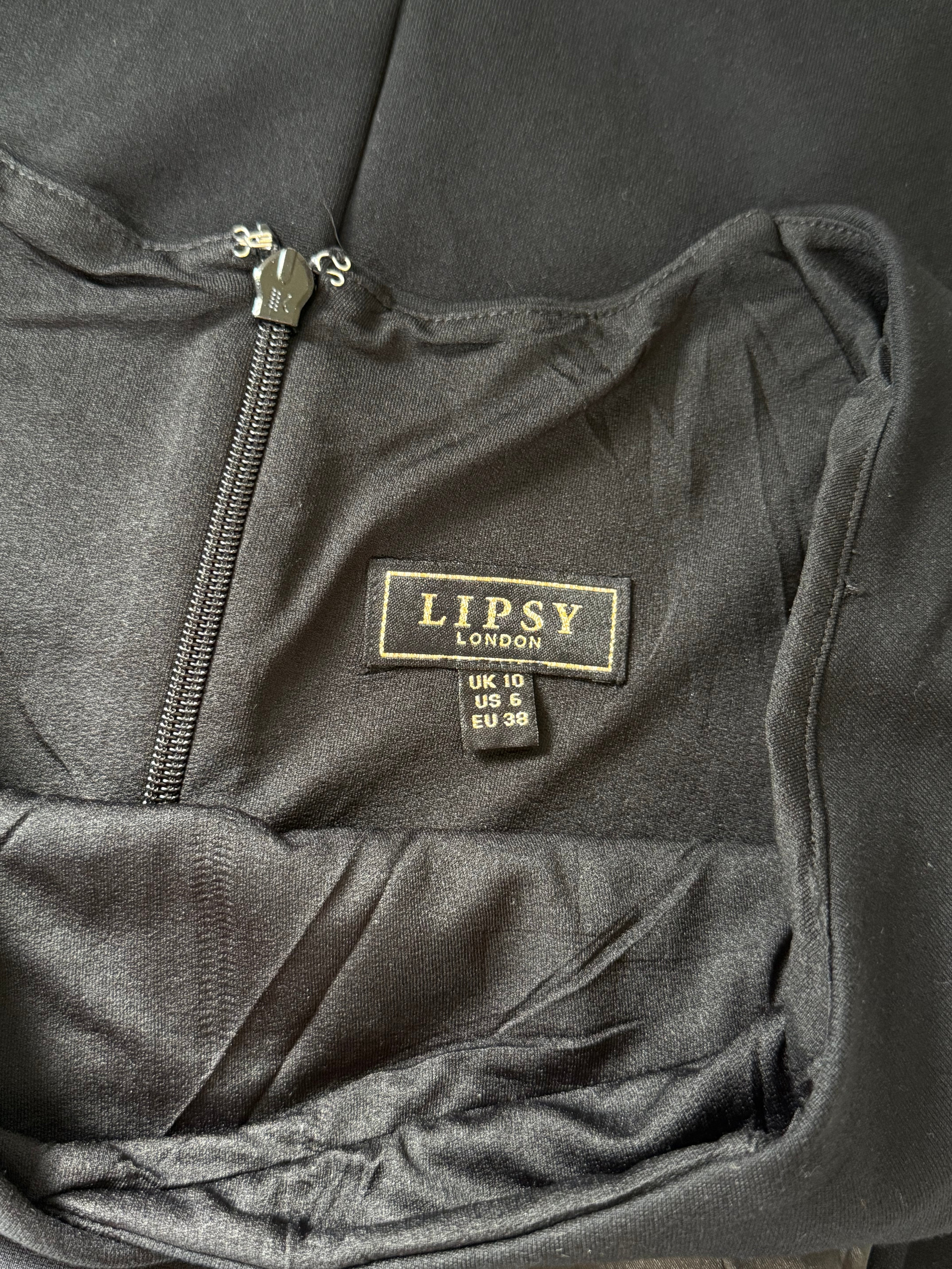 Lipsy London Black Off-Shoulder Dress with Faux Leather Detail | UK 10 (Preloved)