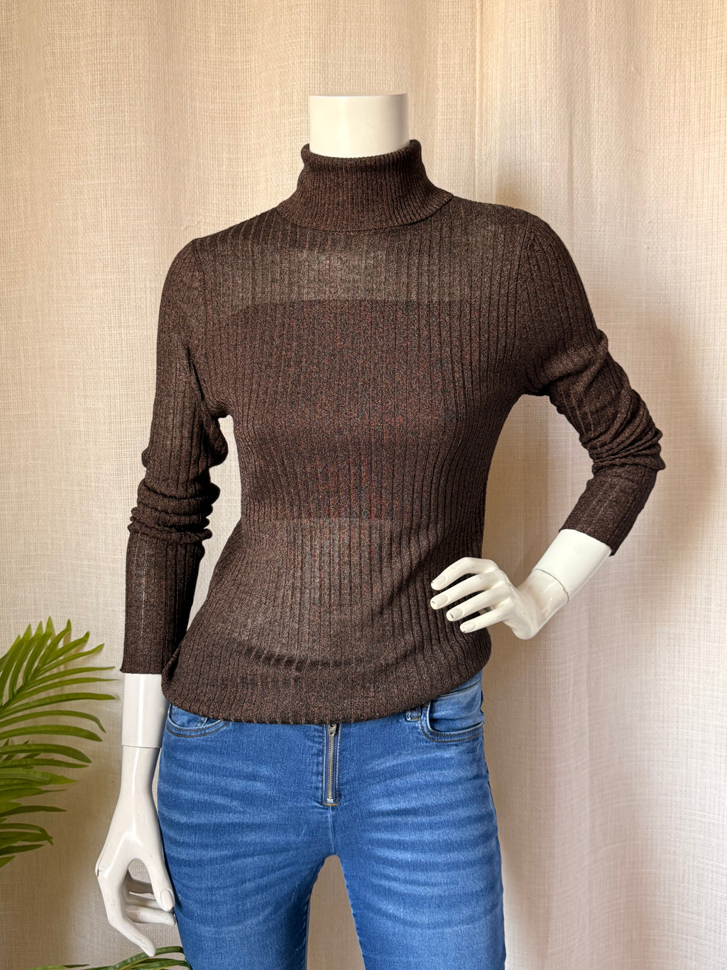 Primark Brown Ribbed Turtleneck Sweater | UK 12/14