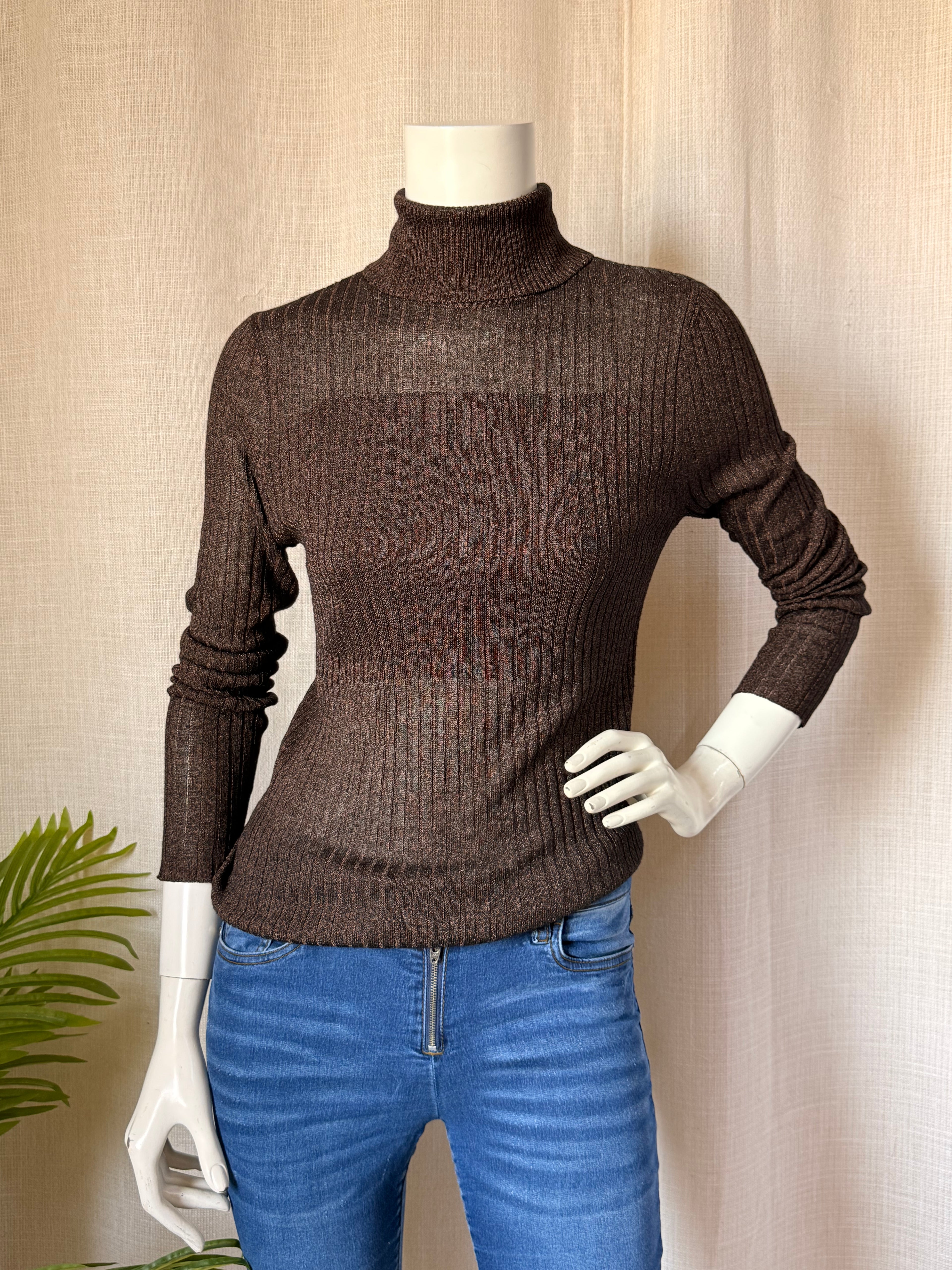 Primark Brown Ribbed Turtleneck Sweater | UK 12/14