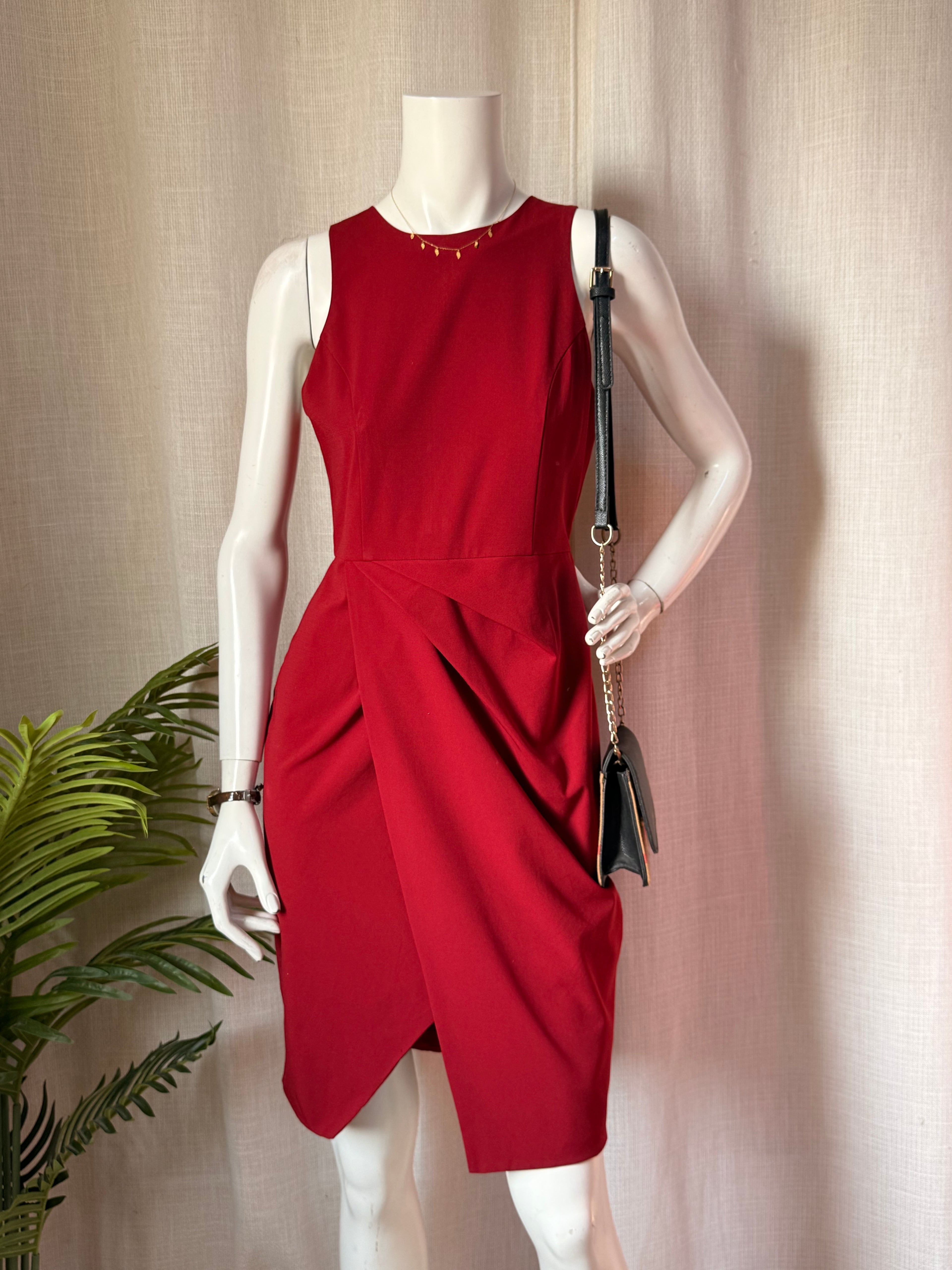 Love Bonito Burgundy Draped Tulip Dress – Size M / UK 10 | Elegant Cocktail Dress